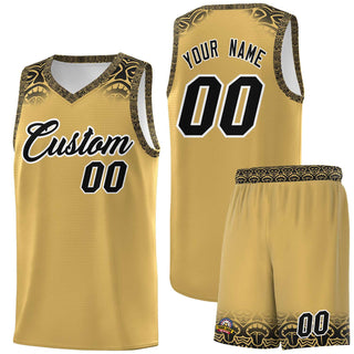 Custom Khaki Black Personalized Indians Print Sets Sports Uniform Basketball Jersey - Style 1