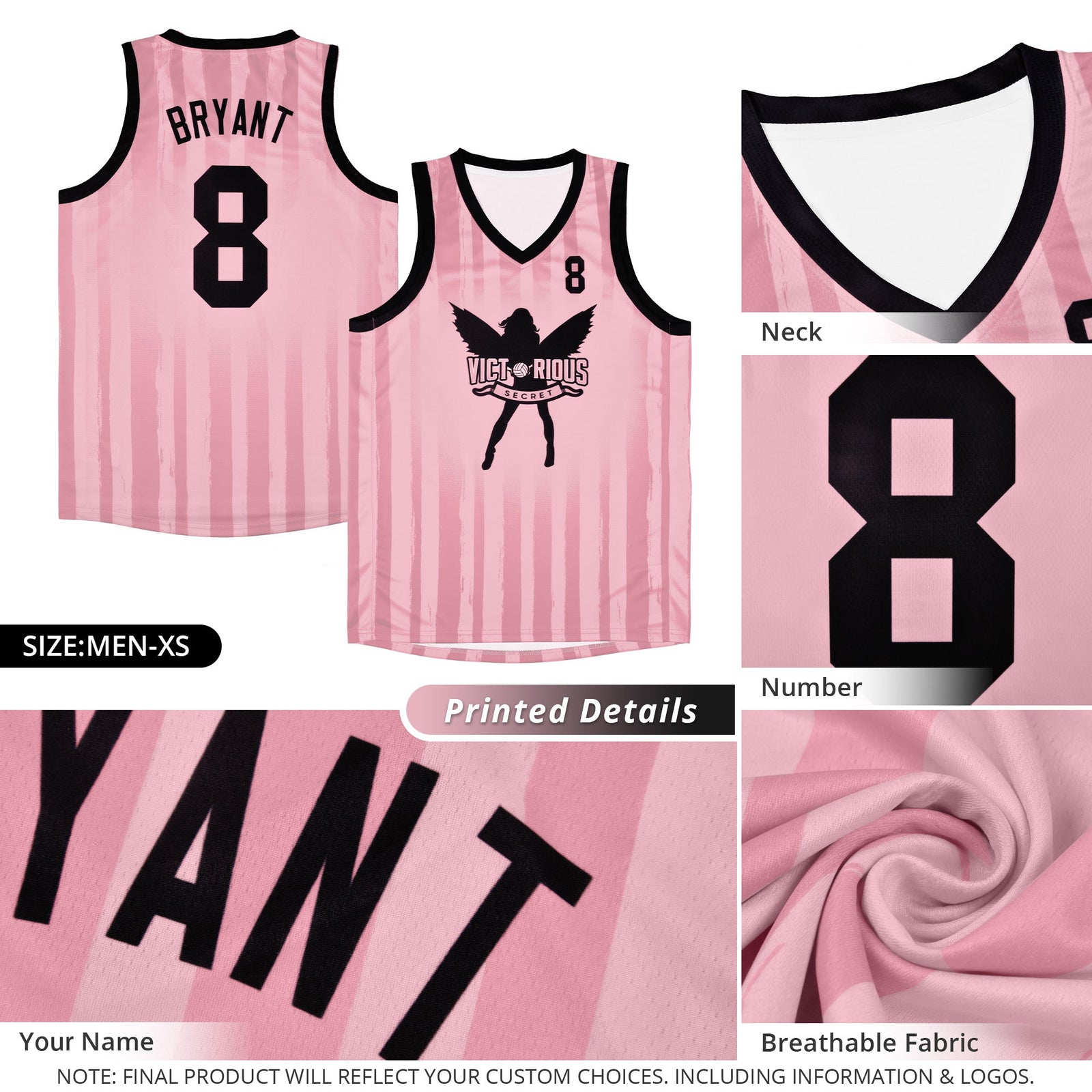 Custom Light Pink Black Vertical Striped Pattern Sports Uniform Basketball Jersey