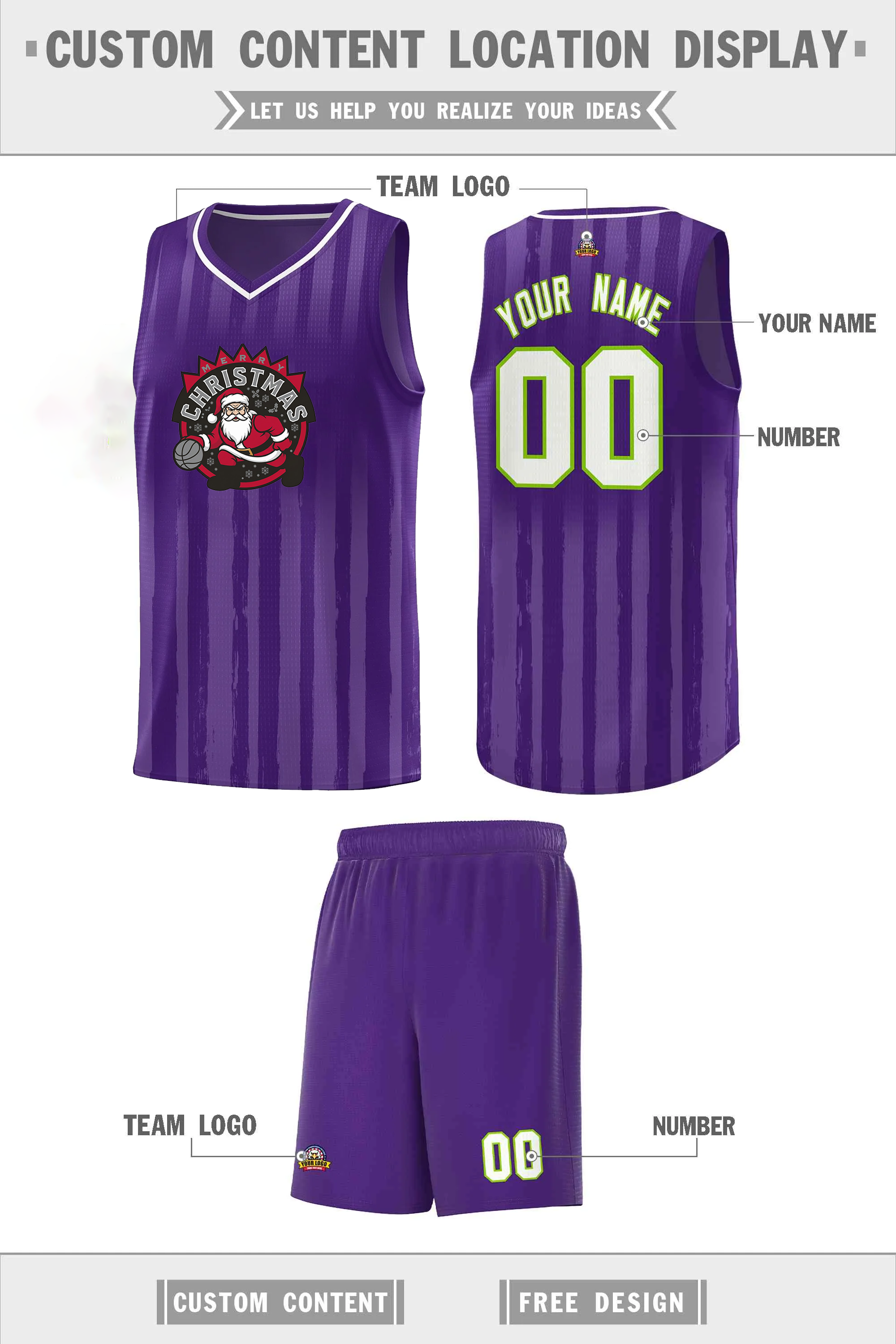 Custom Christmas Toronto Purple White Vertical Striped Pattern Sports Uniform Basketball Jersey