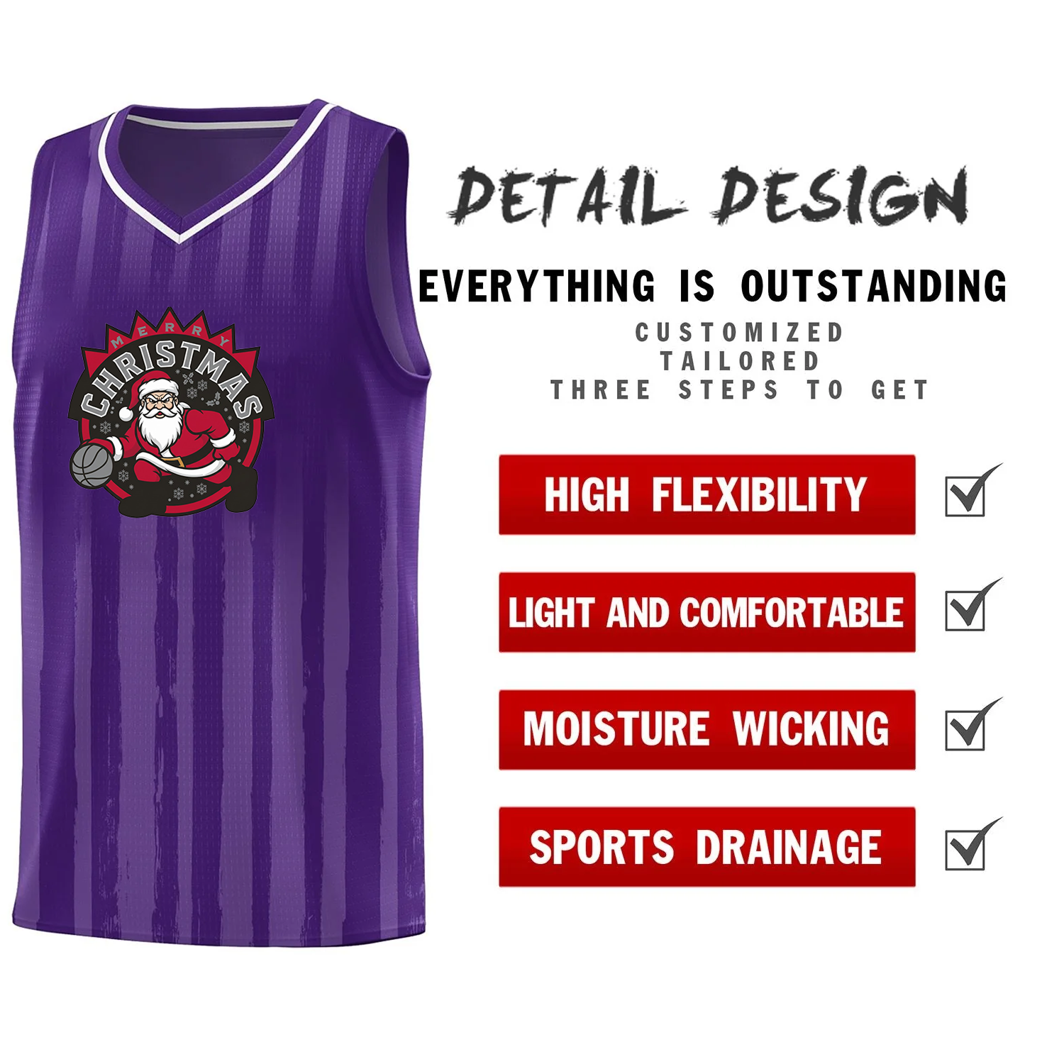 Custom Christmas Toronto Purple White Vertical Striped Pattern Sports Uniform Basketball Jersey