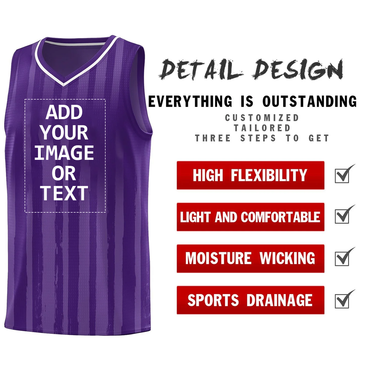 Custom Logo/Text Purple White Vertical Striped Pattern Sports Uniform Basketball Jersey