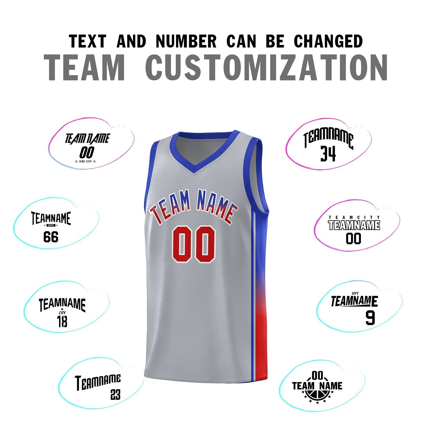 Custom Gray Red-Royal Gradient Fashion Sports Uniform Basketball Jersey