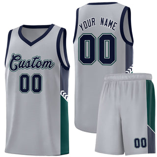 Custom Gray Navy-White Side Stripe Fashion Sports Uniform Basketball Jersey - Style 1