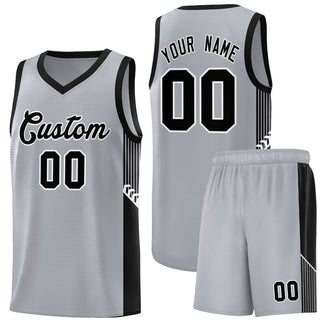 Custom Gray Black-White Side Stripe Fashion Sports Uniform Basketball Jersey - Style 1