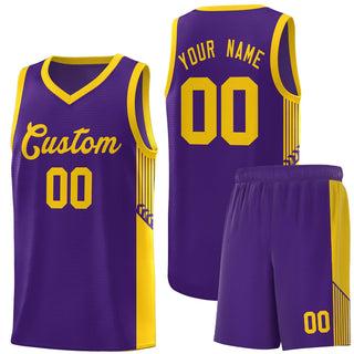 Custom Purple Gold Side Stripe Fashion Sports Uniform Basketball Jersey - Style 1