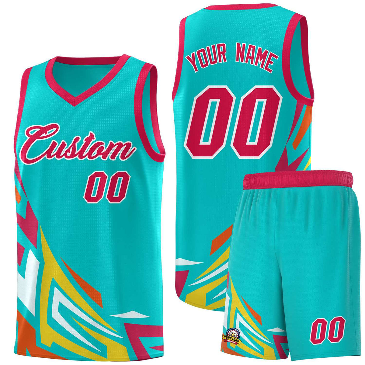 Custom Aqua Gradient Graffiti Pattern Sports Uniform Basketball Jersey