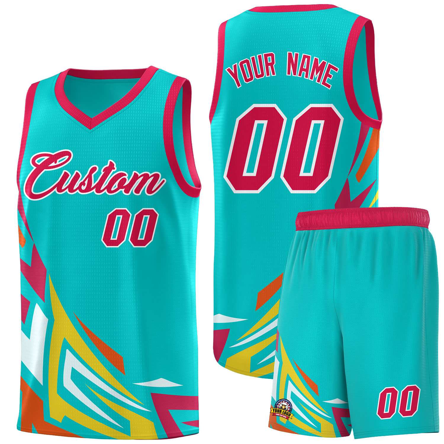Custom Aqua Gradient Graffiti Pattern Sports Uniform Basketball Jersey