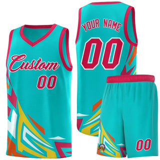 Custom Aqua Gradient Graffiti Pattern Sports Uniform Basketball Jersey - Style 1