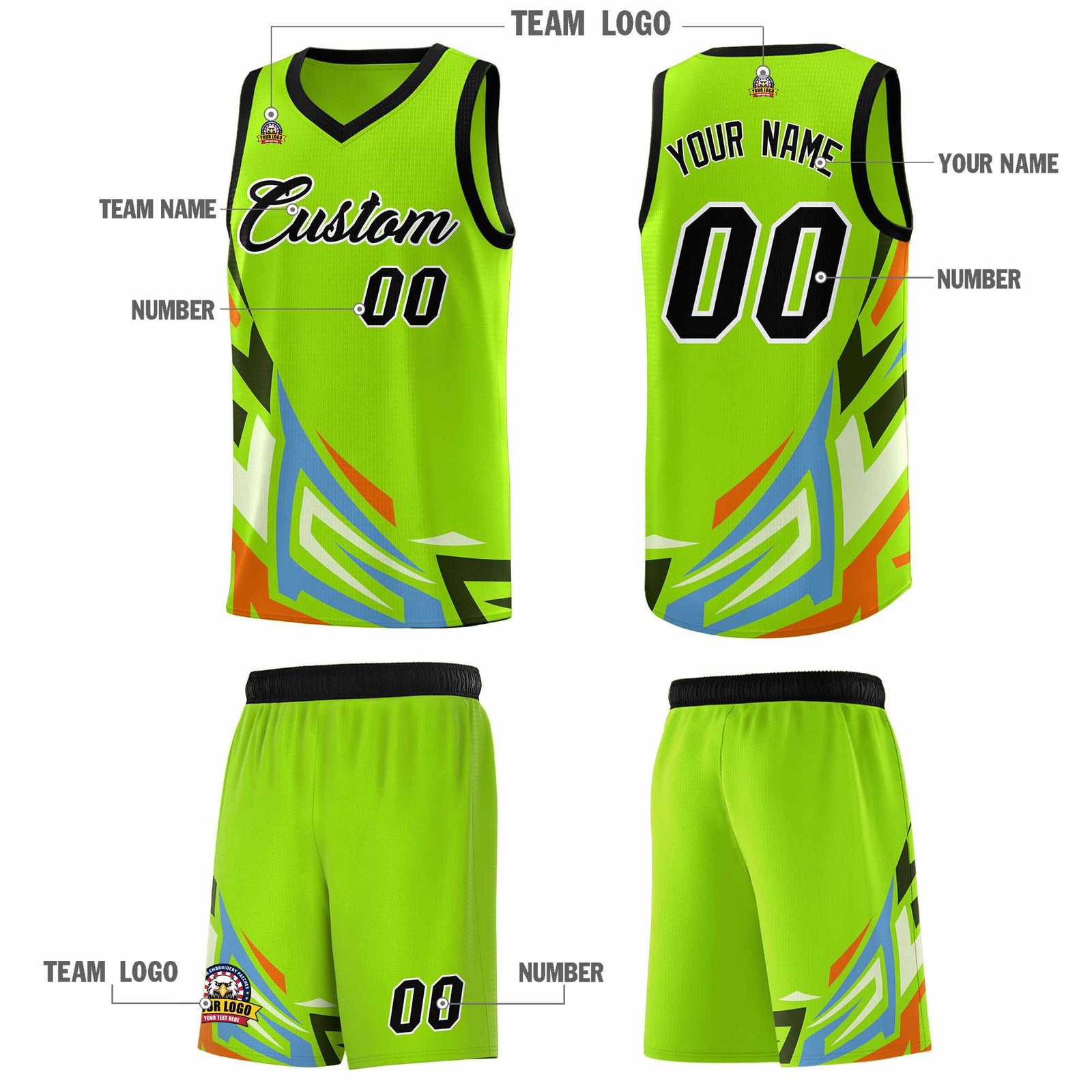 Custom Neon Green Gradient Graffiti Pattern Sports Uniform Basketball Jersey