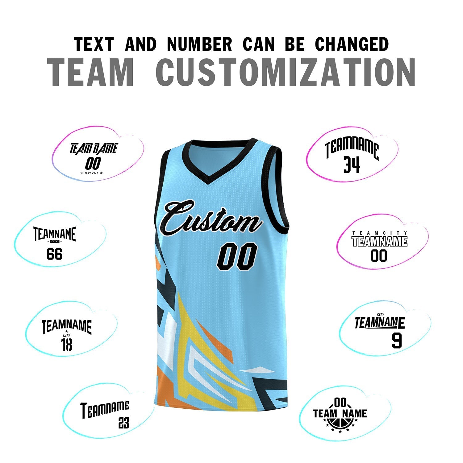 Custom Light Blue Gradient Graffiti Pattern Sports Uniform Basketball Jersey