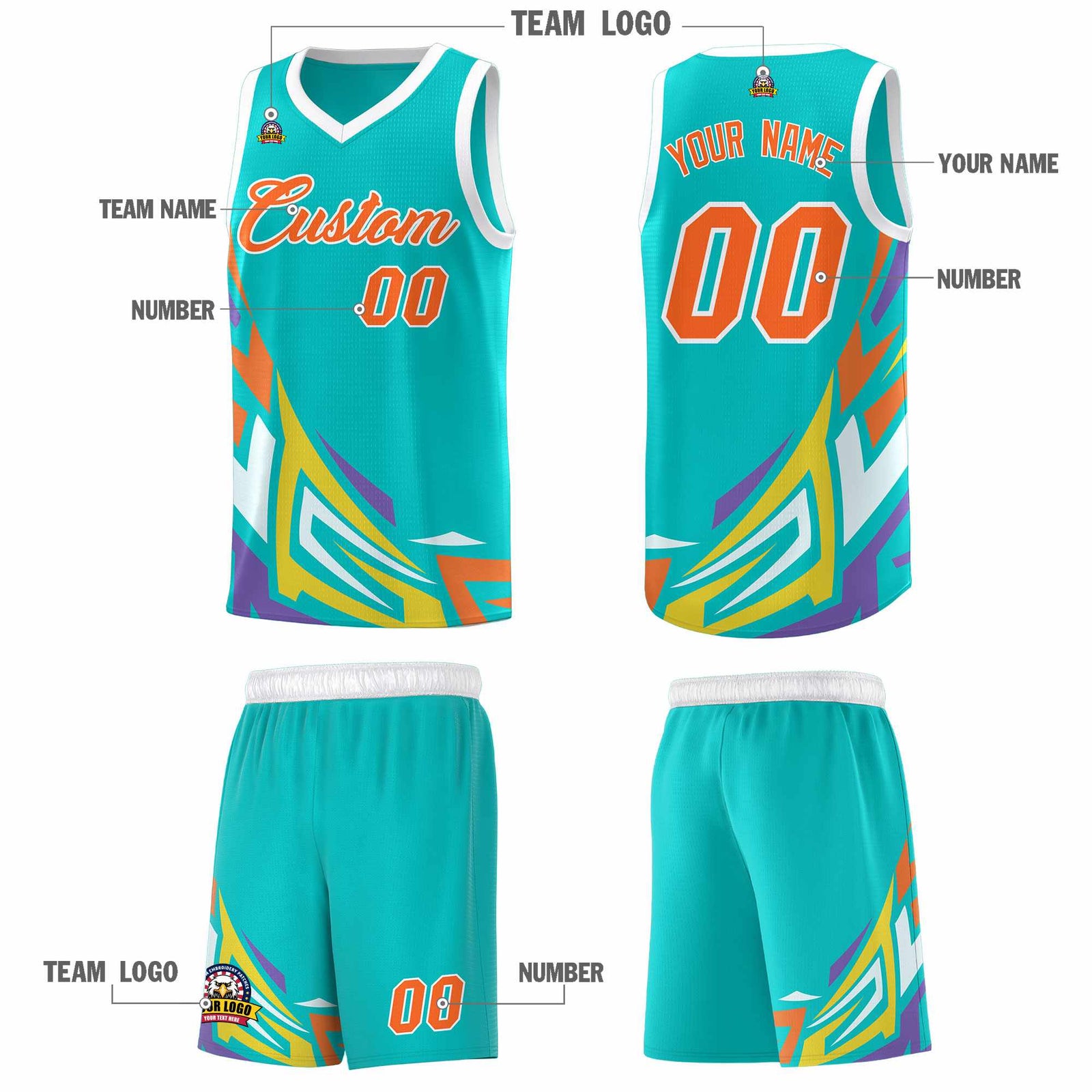 Custom Aqua Gradient Graffiti Pattern Sports Uniform Basketball Jersey