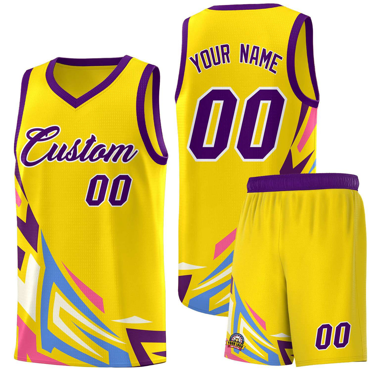 Custom Gold Gradient Graffiti Pattern Sports Uniform Basketball Jersey