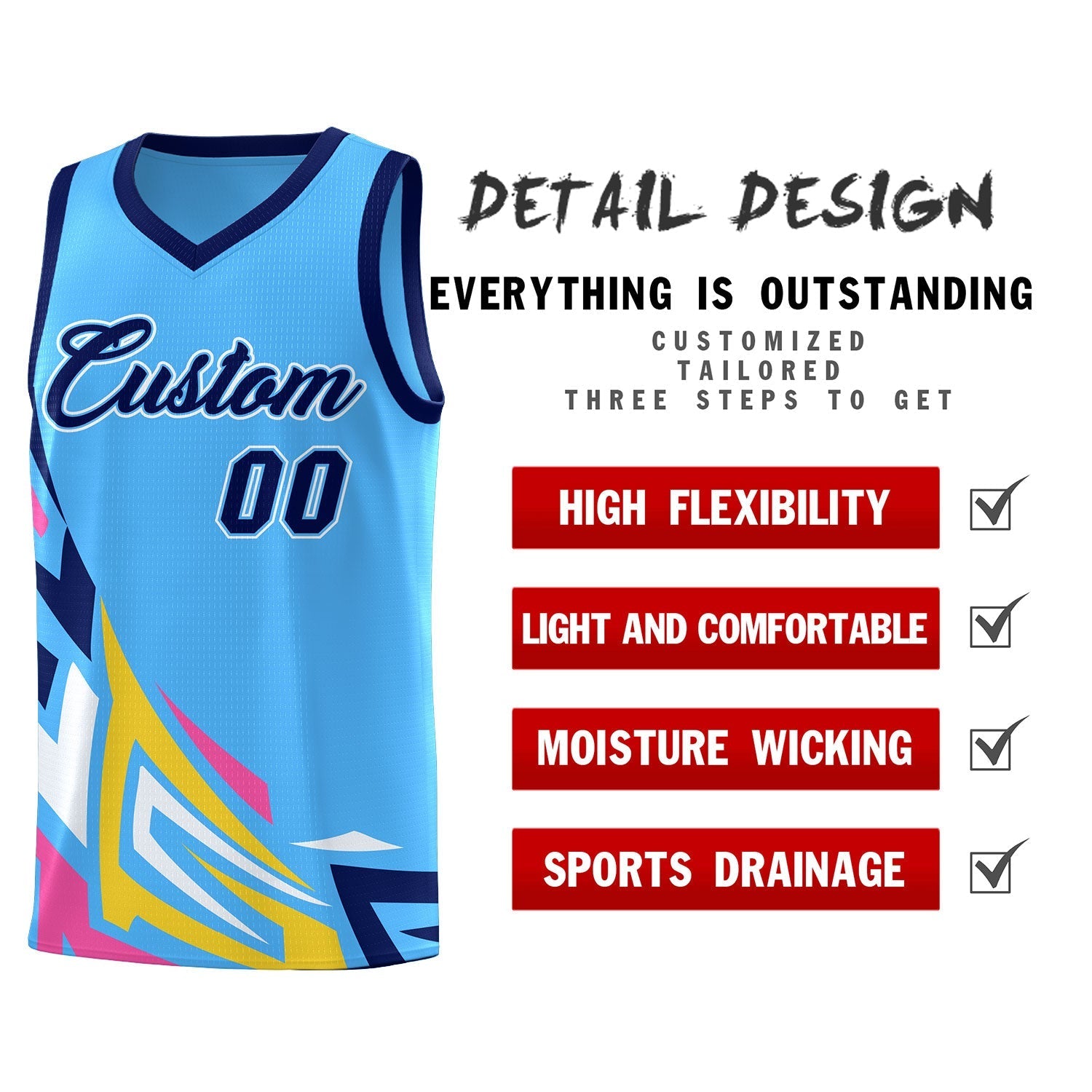 Custom Powder Blue Gradient Graffiti Pattern Sports Uniform Basketball Jersey