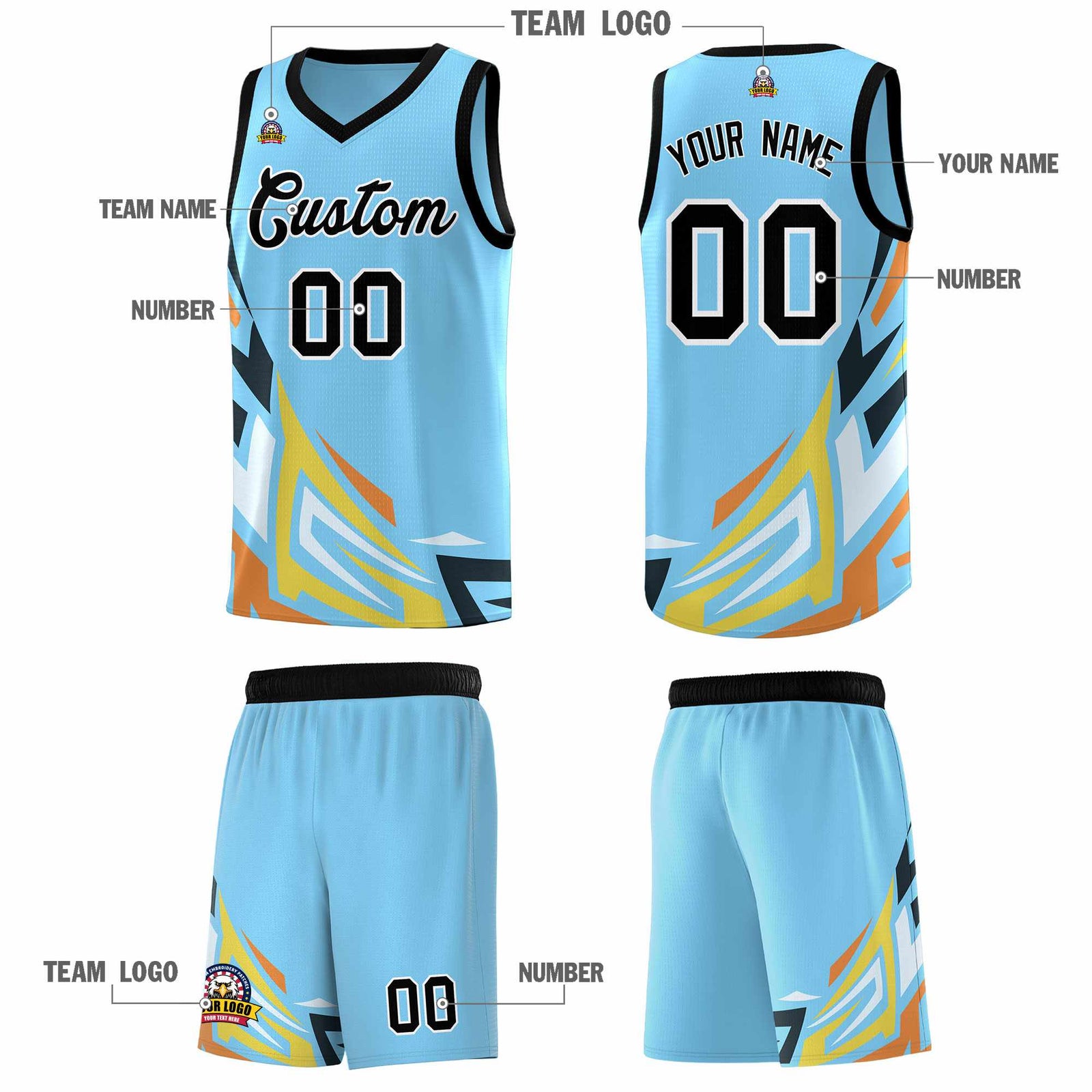 Custom Light Blue Gradient Graffiti Pattern Sports Uniform Basketball Jersey