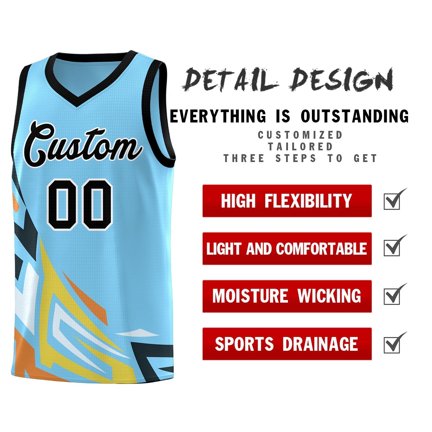 Custom Light Blue Gradient Graffiti Pattern Sports Uniform Basketball Jersey