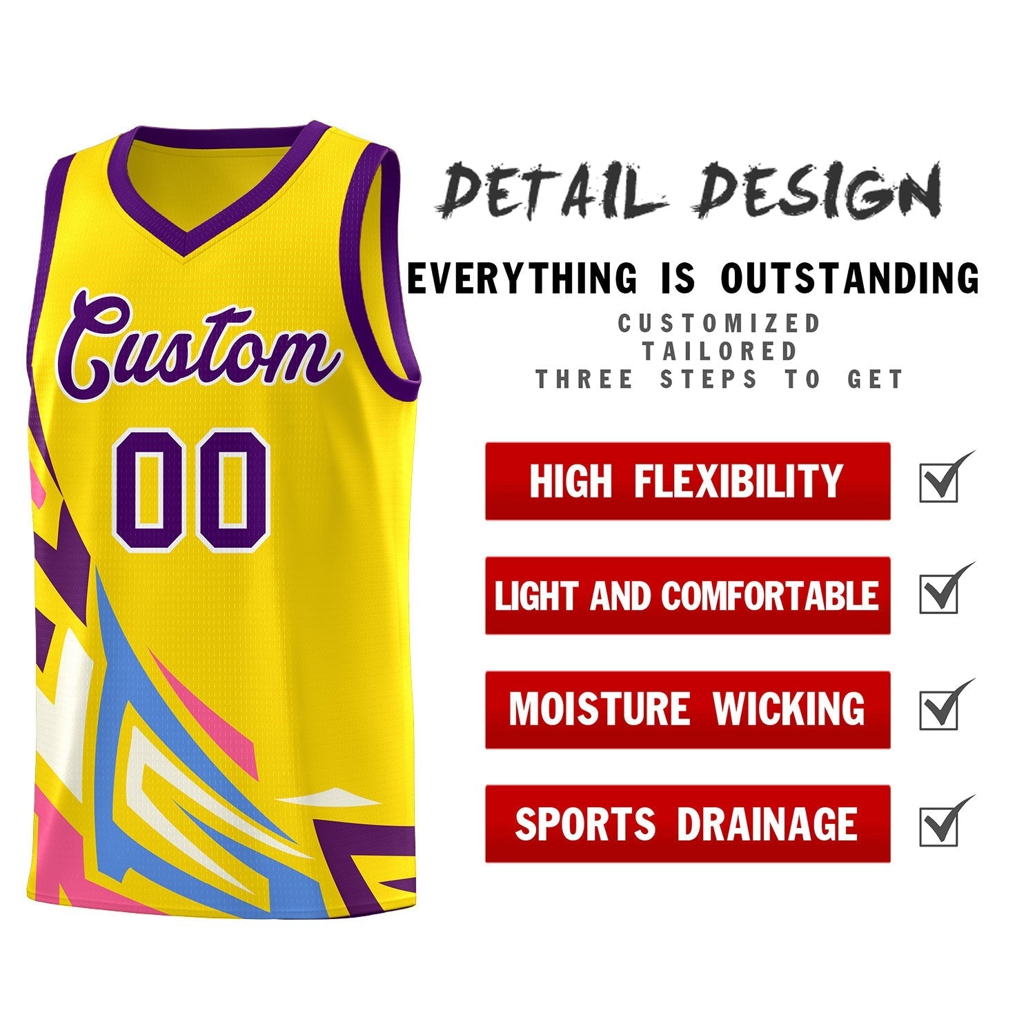 Custom Gold Gradient Graffiti Pattern Sports Uniform Basketball Jersey