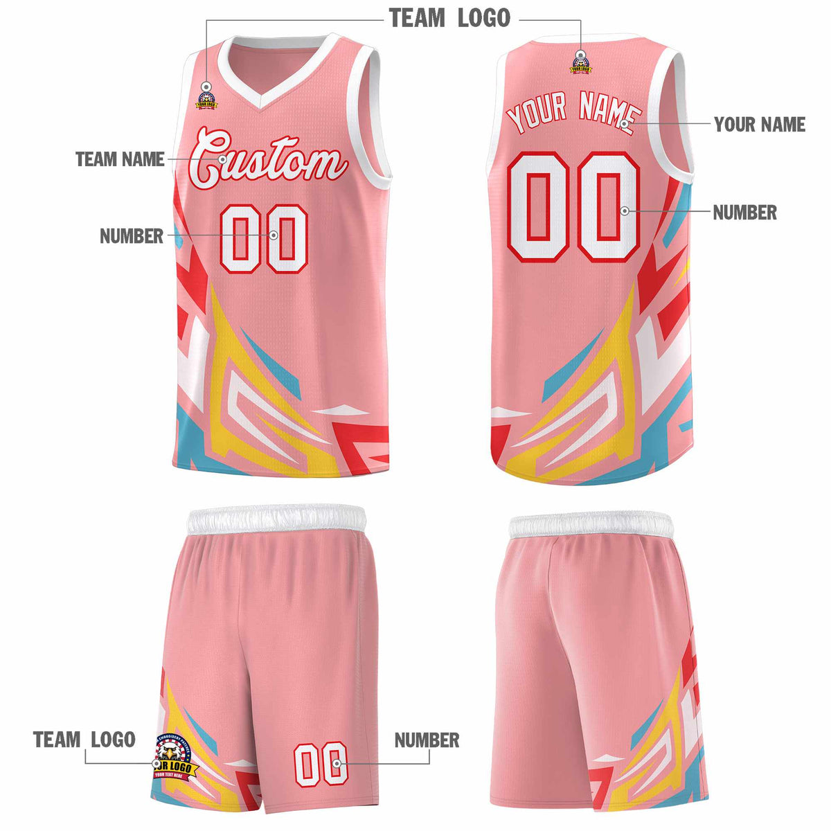 Custom Light Pink Gradient Graffiti Pattern Sports Uniform Basketball Jersey