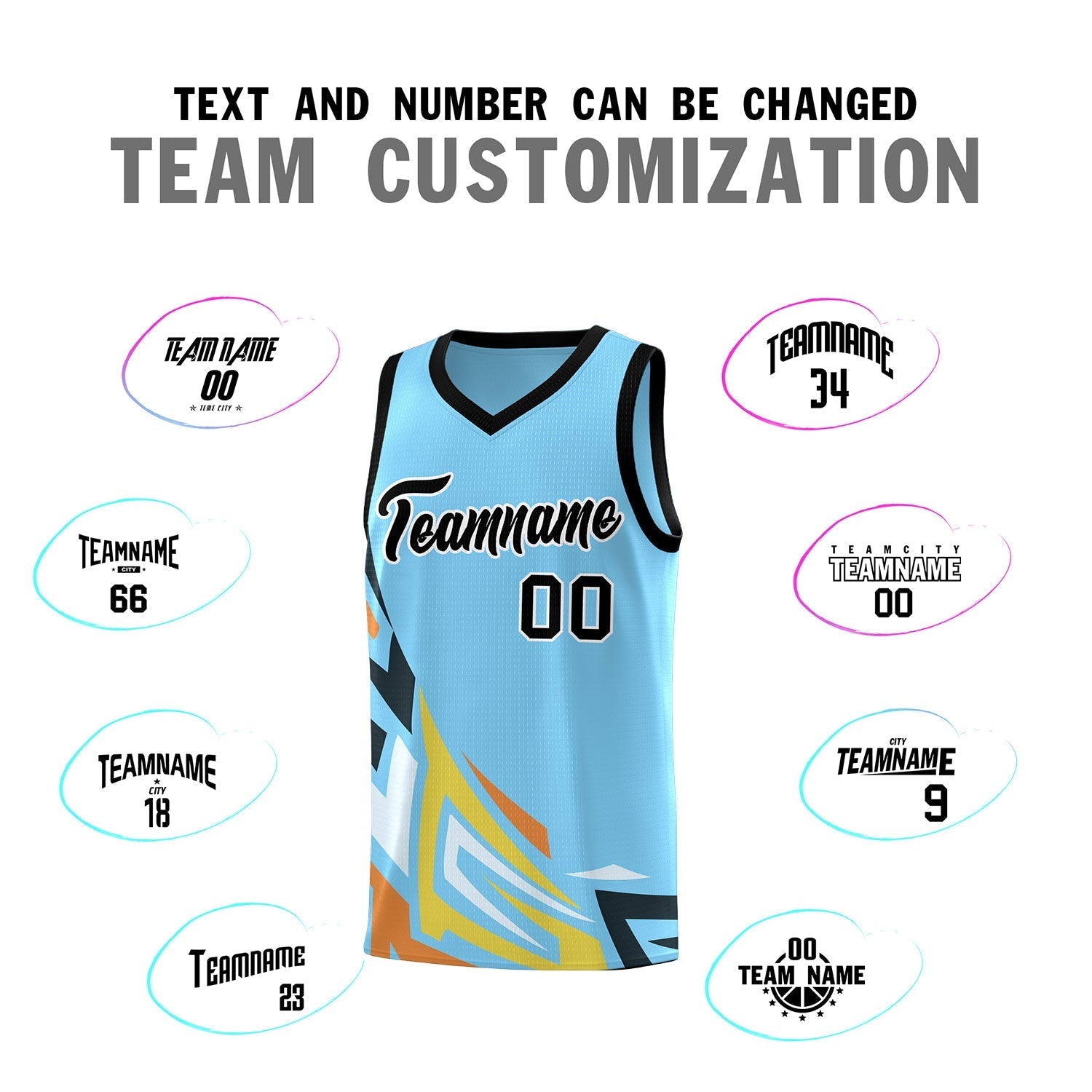 Custom Light Blue Gradient Graffiti Pattern Sports Uniform Basketball Jersey