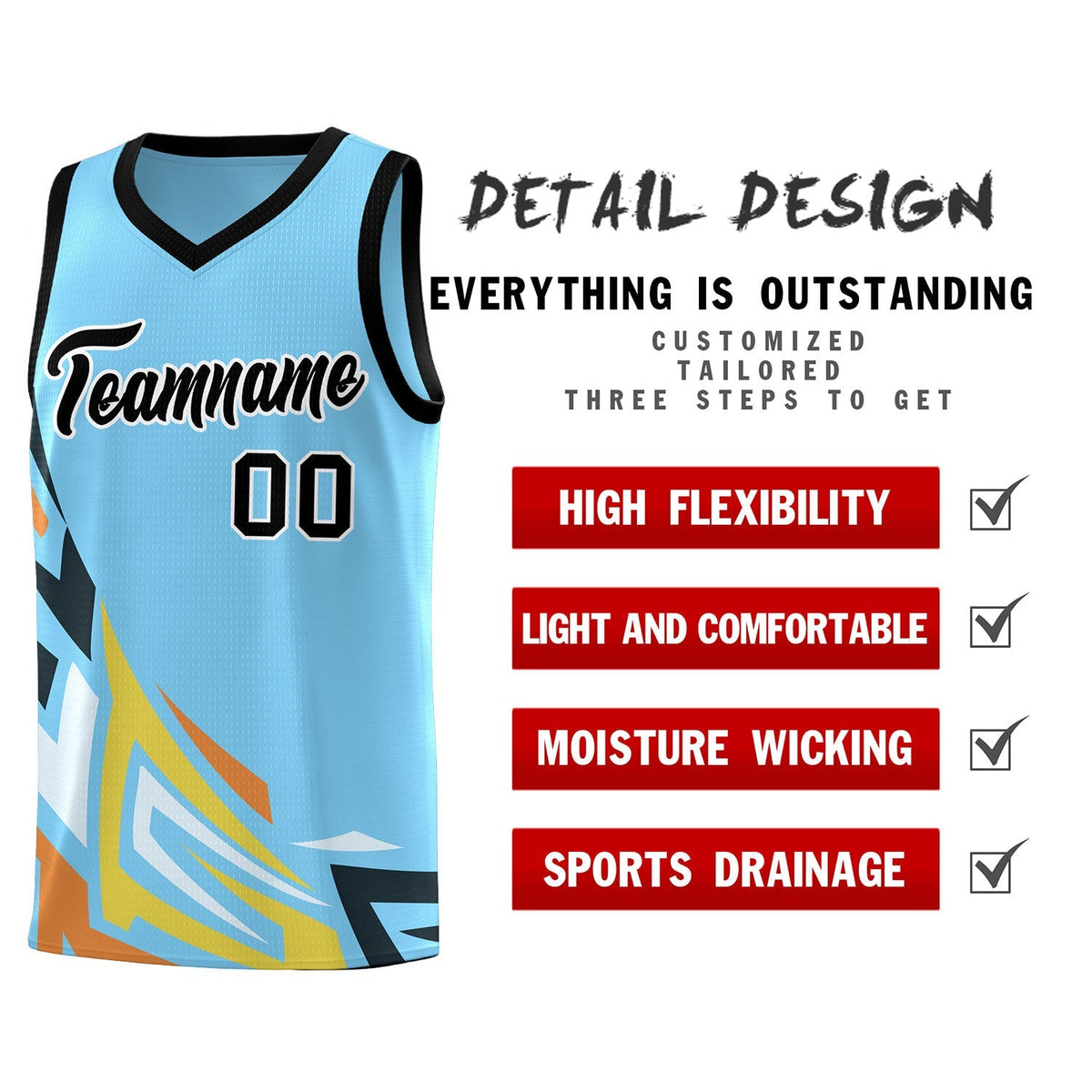 Custom Light Blue Gradient Graffiti Pattern Sports Uniform Basketball Jersey