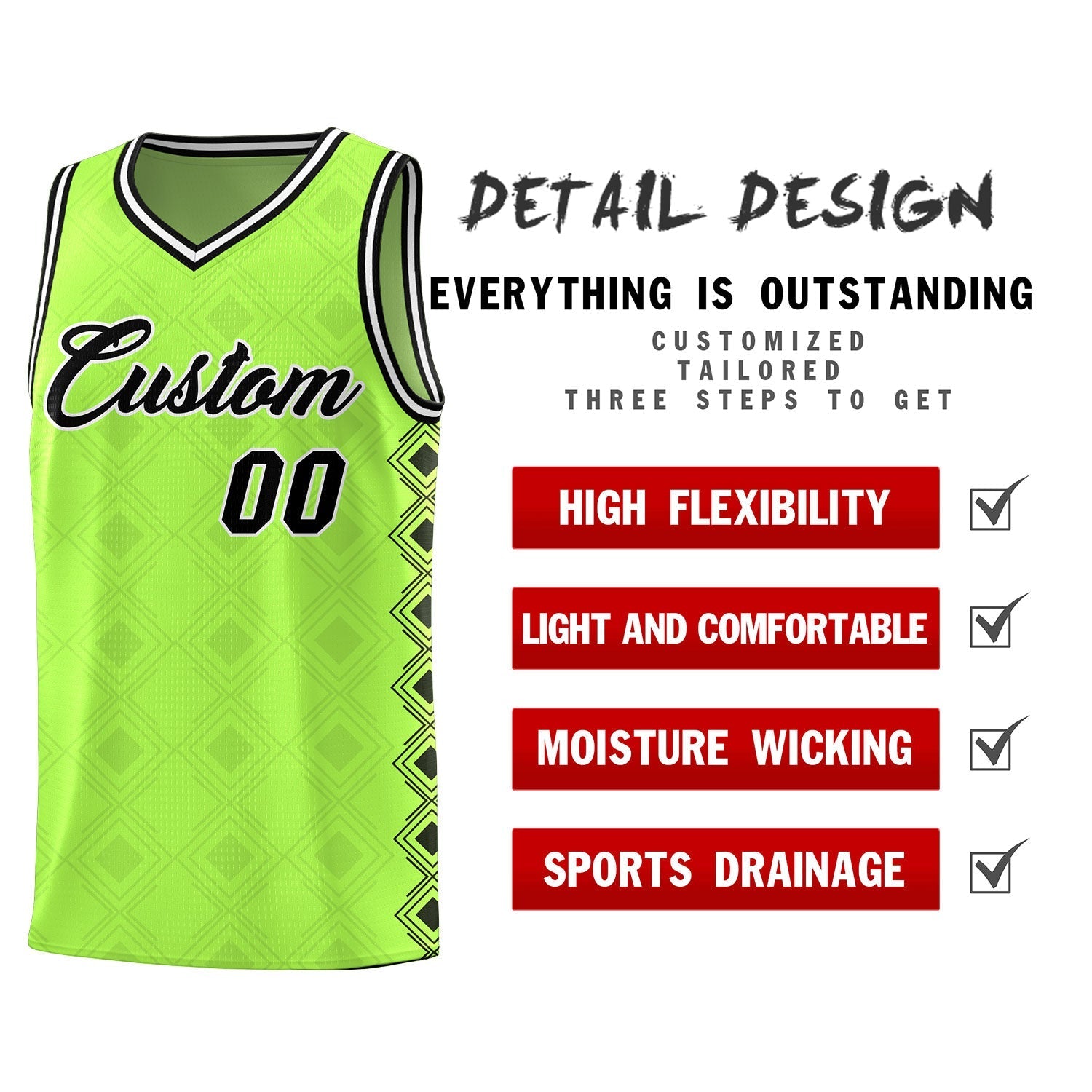 Custom Neon Green Side Blocks Sports Uniform Basketball Jersey