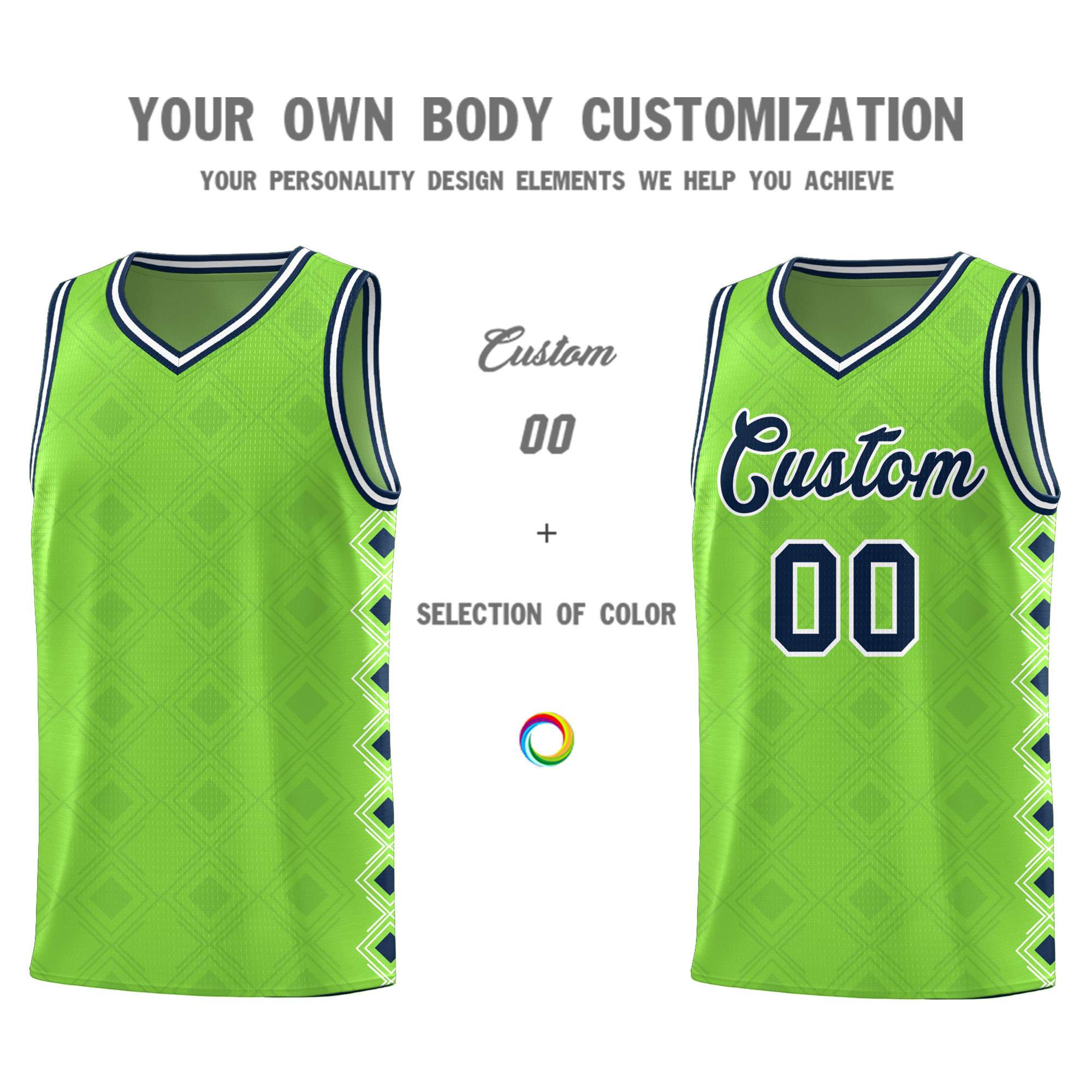 Custom Neon Green Side Blocks Sports Uniform Basketball Jersey