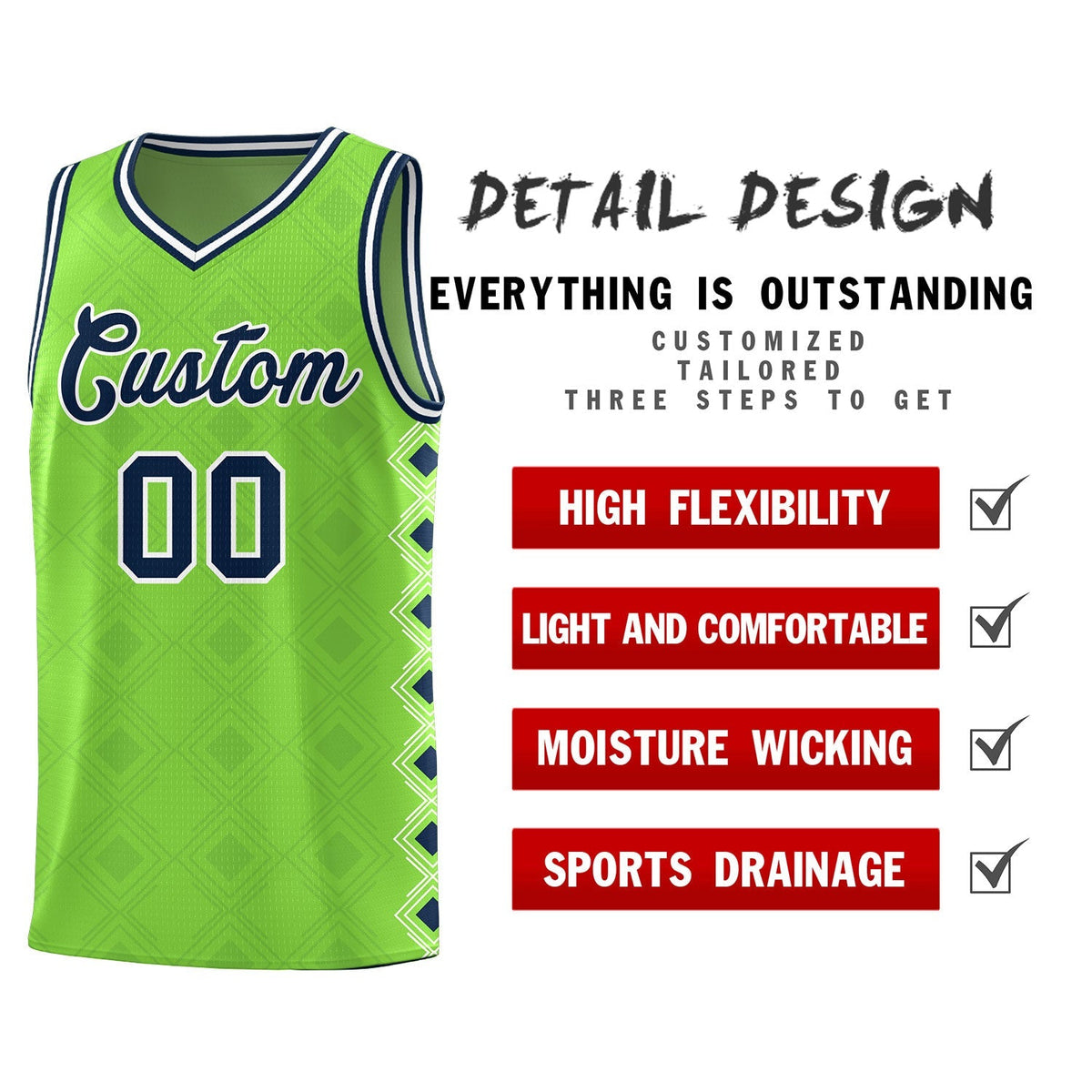 Custom Neon Green Side Blocks Sports Uniform Basketball Jersey