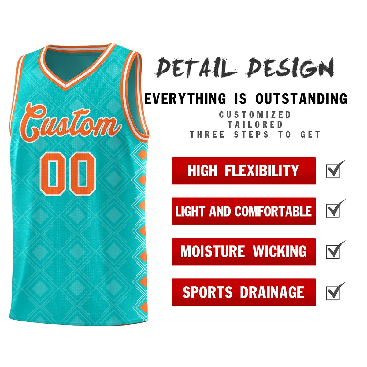 Custom Aqua Side Blocks Sports Uniform Basketball Jersey
