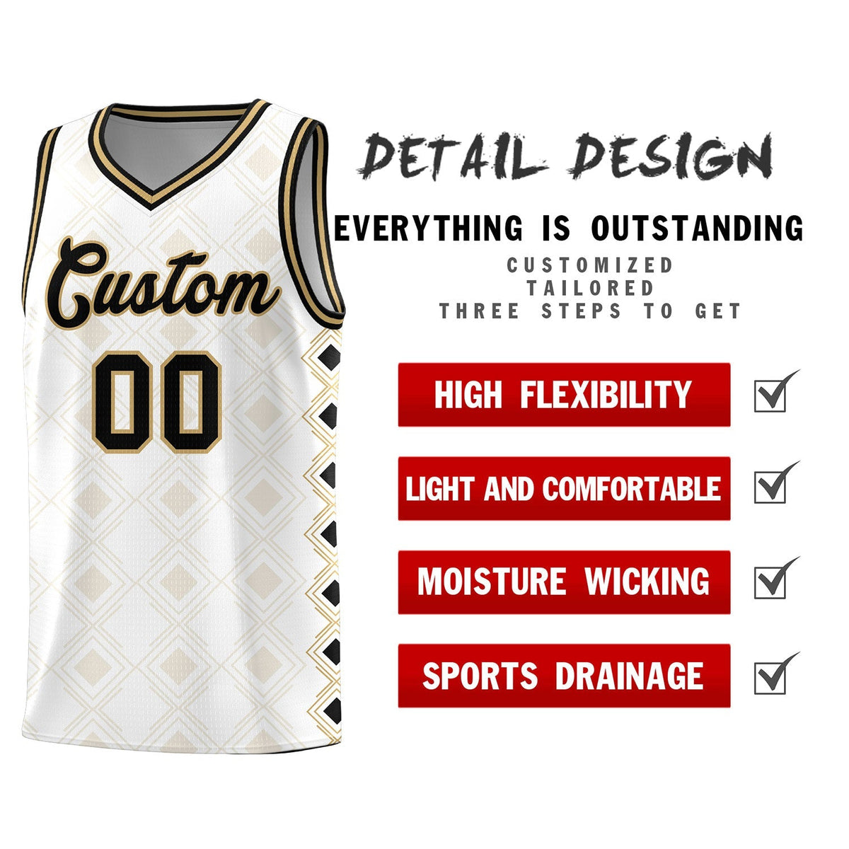 Custom White Side Blocks Sports Uniform Basketball Jersey
