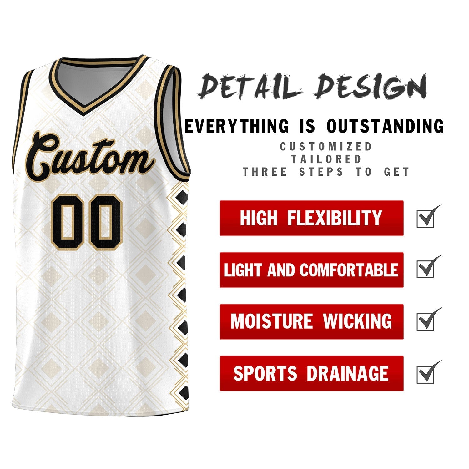 Custom White Side Blocks Sports Uniform Basketball Jersey