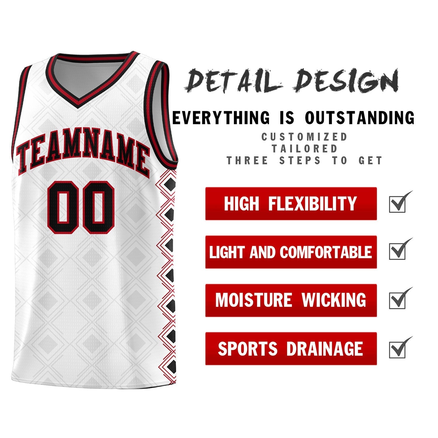 Custom White Side Blocks Sports Uniform Basketball Jersey