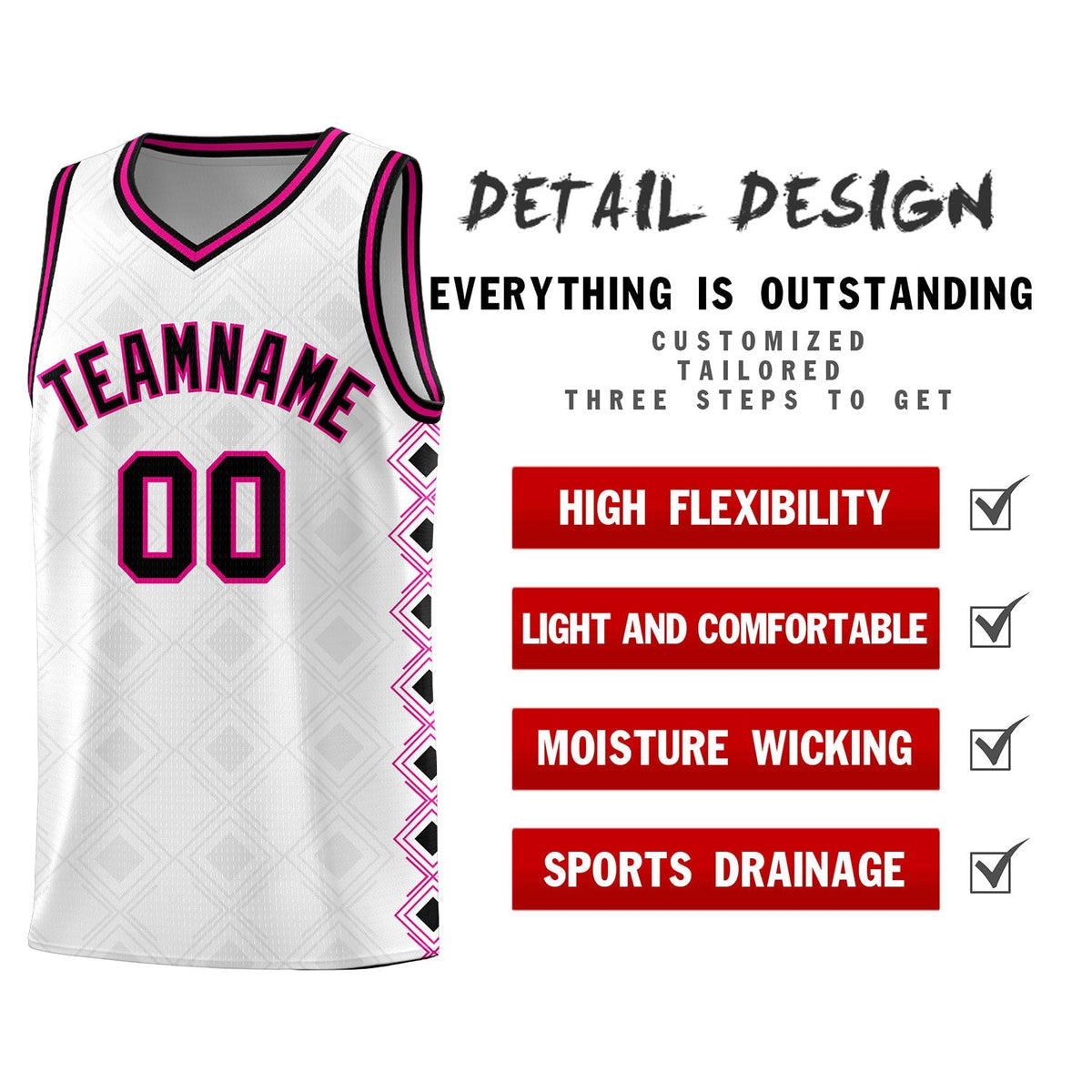 Custom White Side Blocks Sports Uniform Basketball Jersey