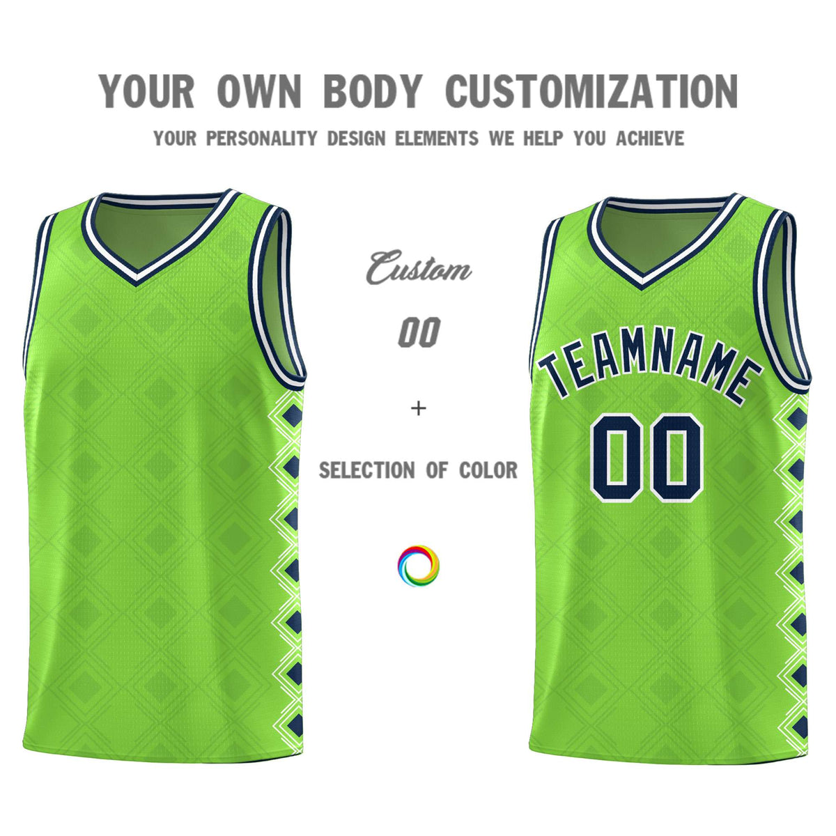 Custom Neon Green Side Blocks Sports Uniform Basketball Jersey