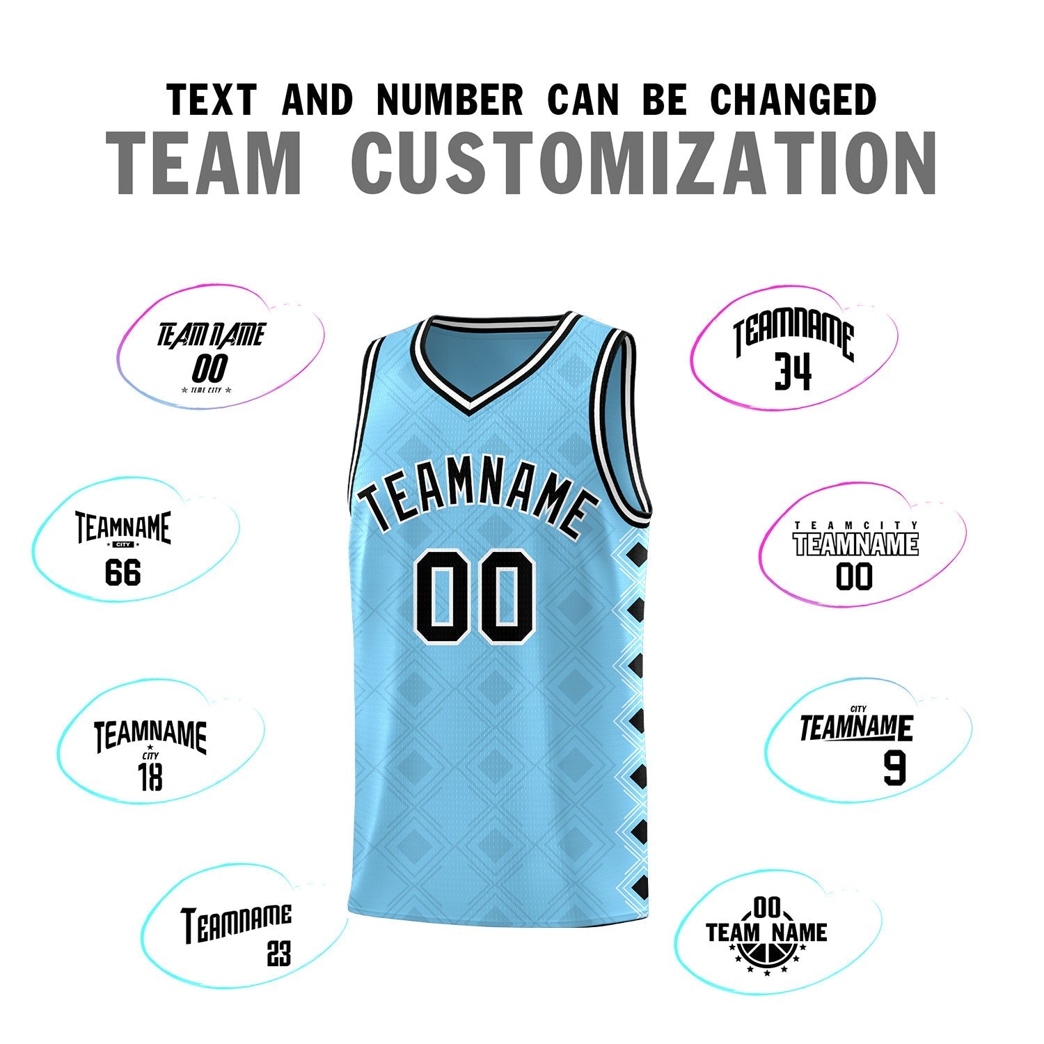 Custom Light Blue Side Blocks Sports Uniform Basketball Jersey