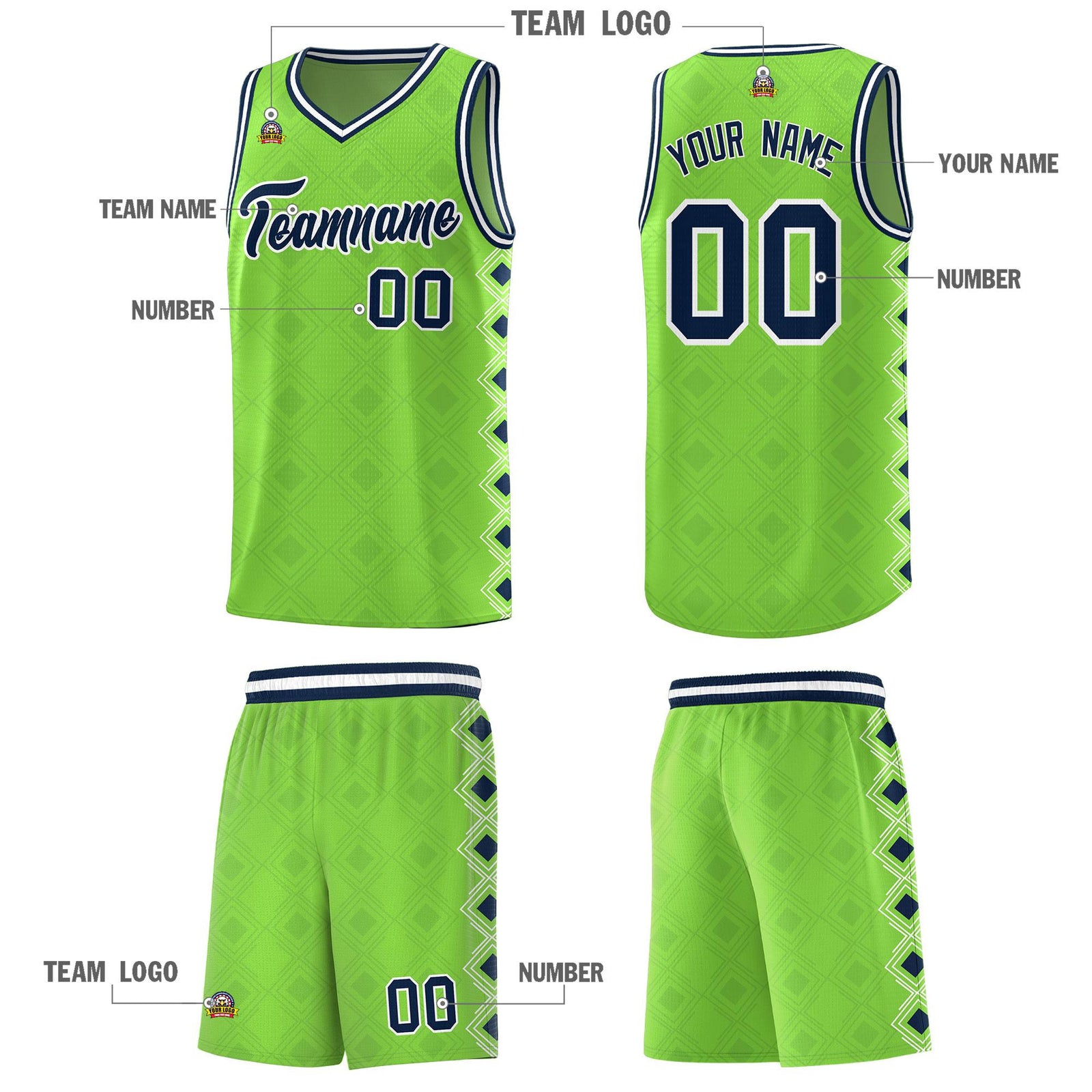 Custom Neon Green Side Blocks Sports Uniform Basketball Jersey