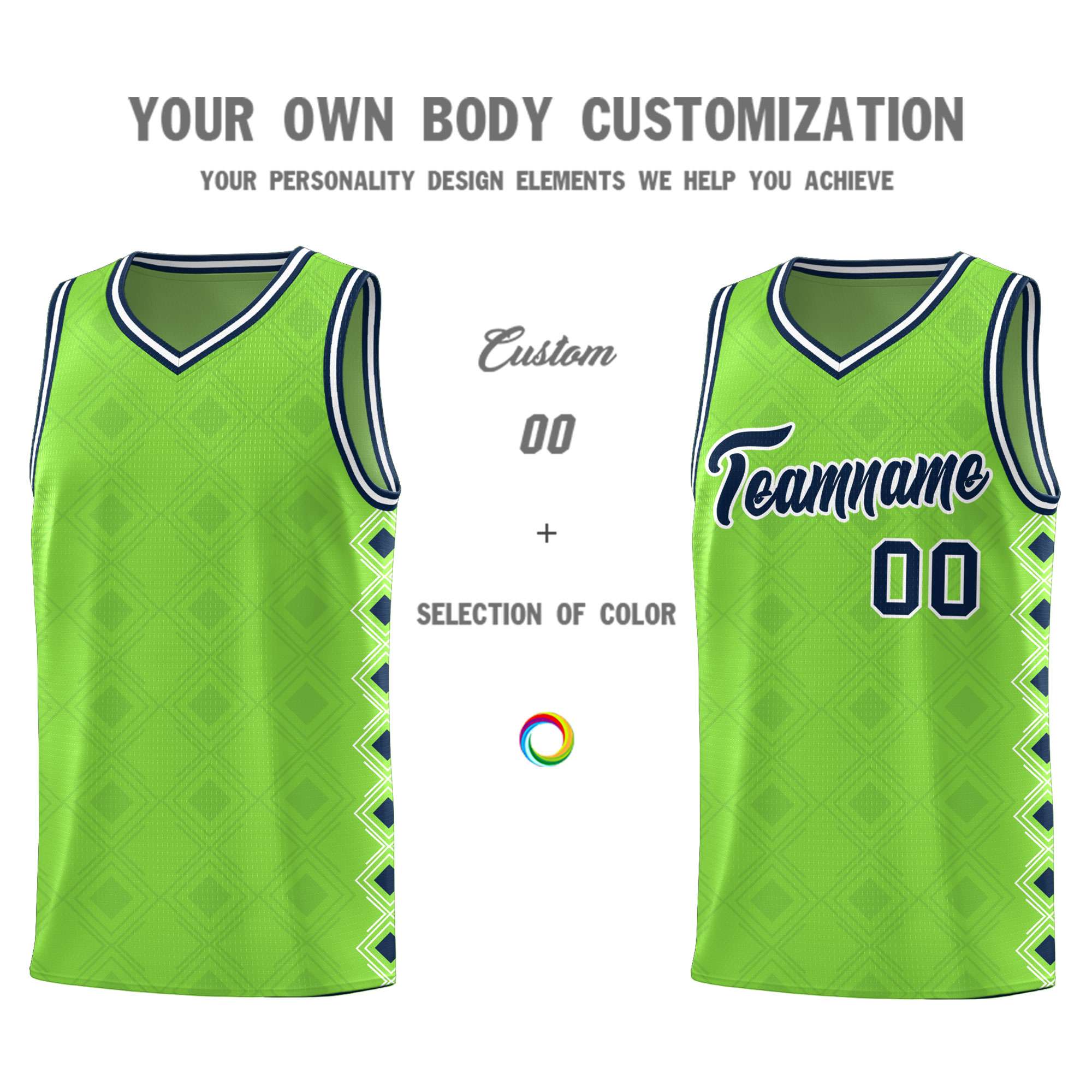 Custom Neon Green Side Blocks Sports Uniform Basketball Jersey