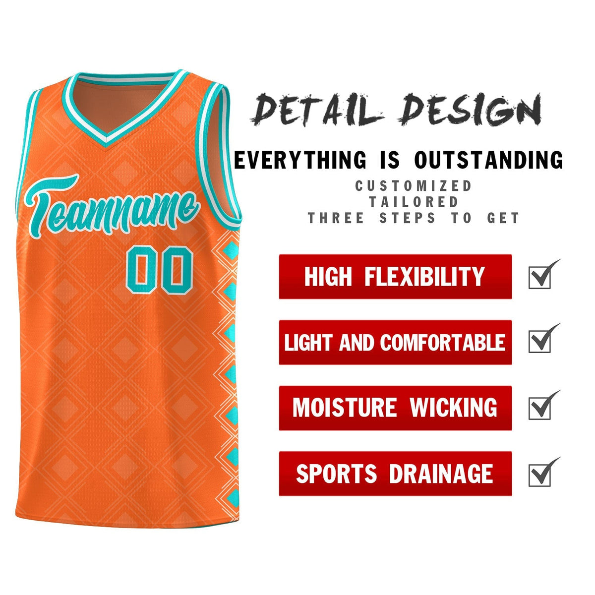 Custom Orange Side Blocks Sports Uniform Basketball Jersey