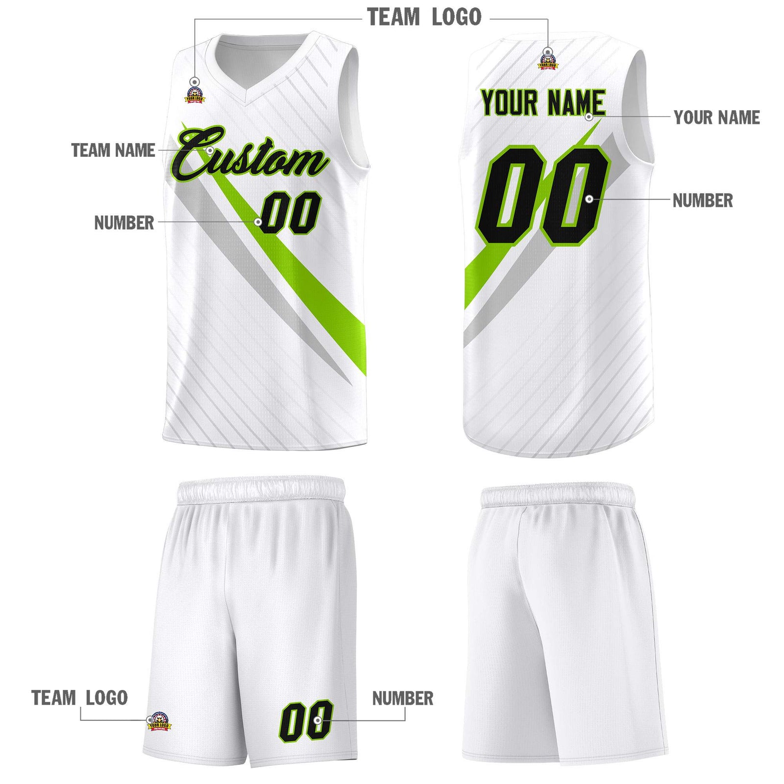 Custom White Diagonal Pinstripe Pattern Color Block Sports Uniform Basketball Jersey