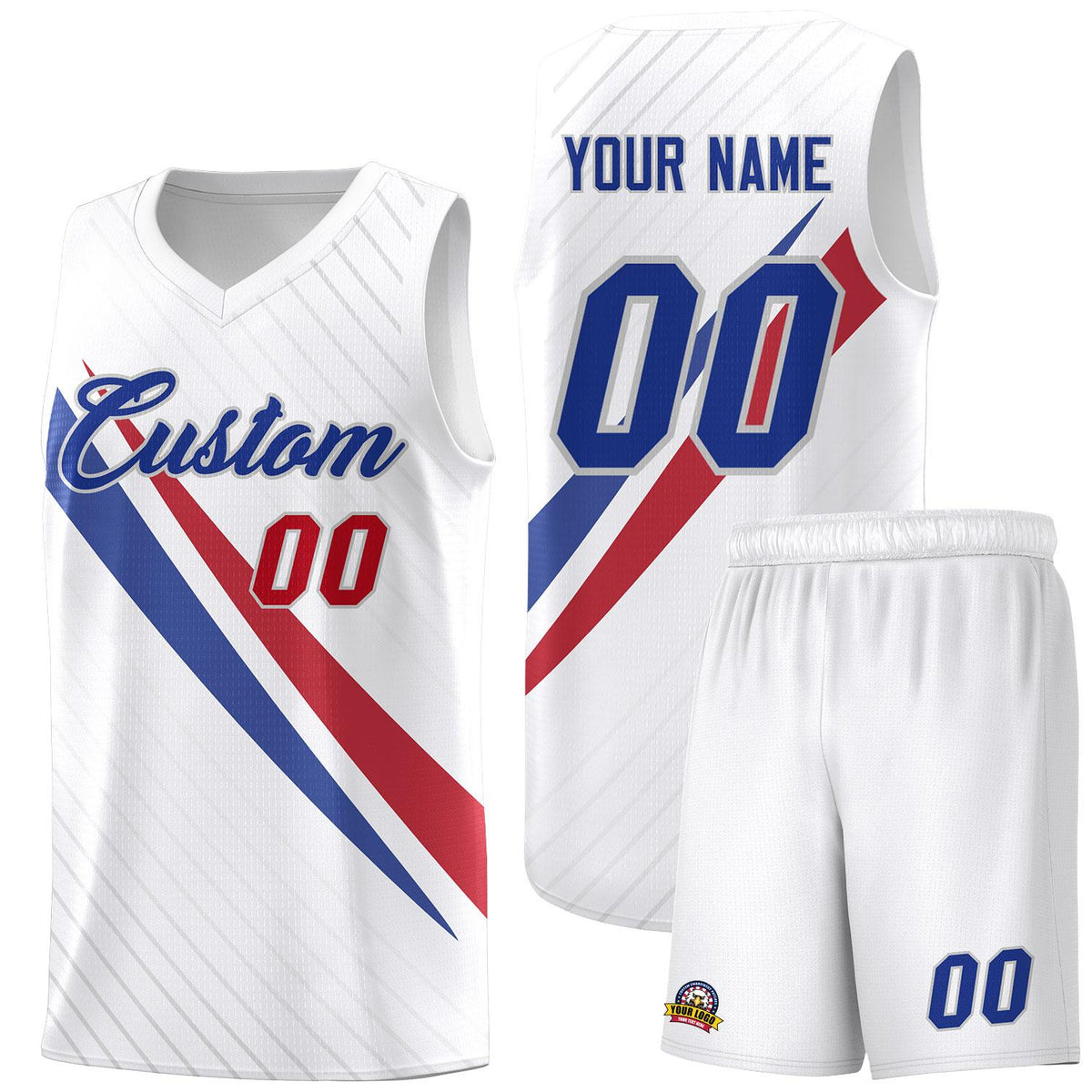 Custom White Diagonal Pinstripe Pattern Color Block Sports Uniform Basketball Jersey