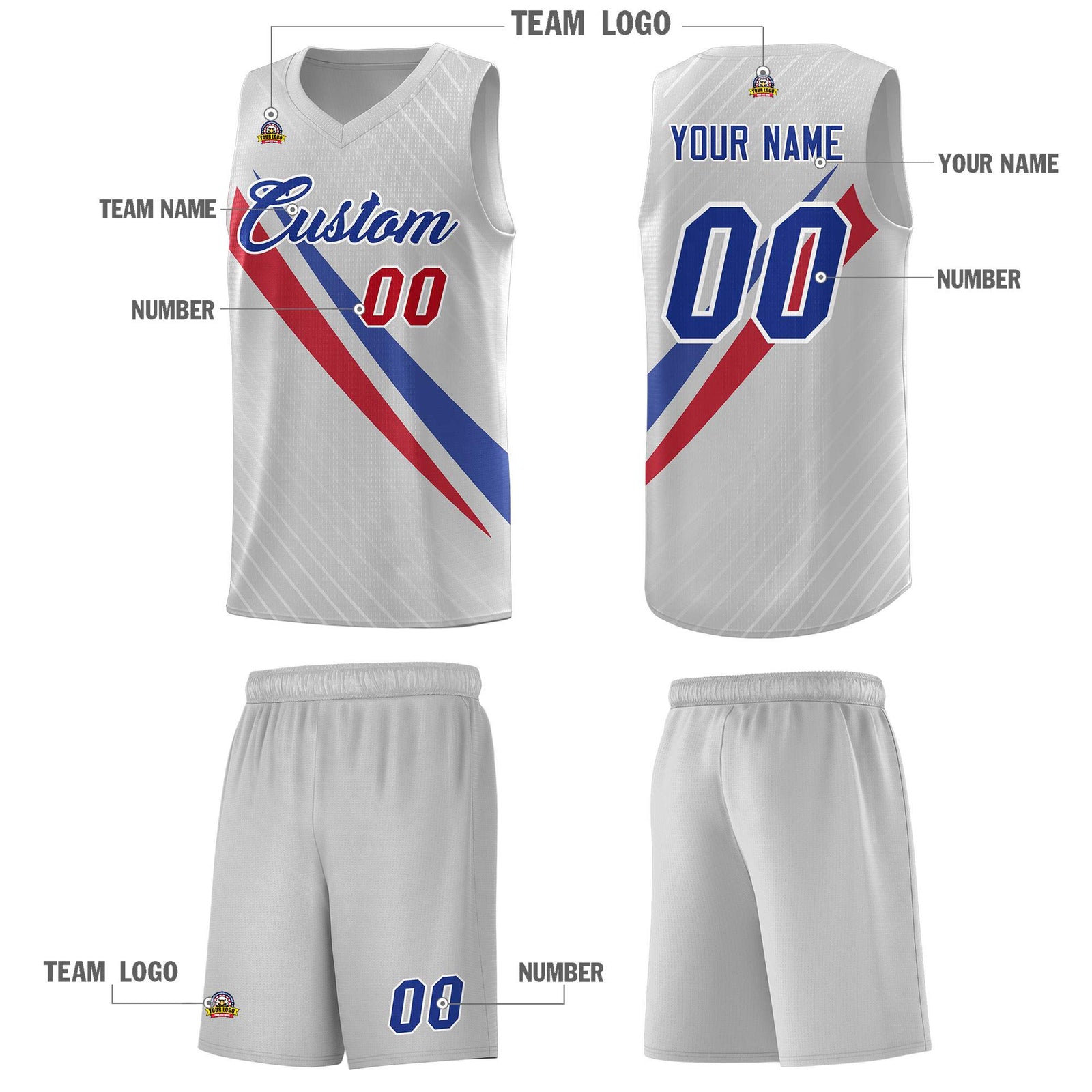 Custom Gray Diagonal Pinstripe Pattern Color Block Sports Uniform Basketball Jersey