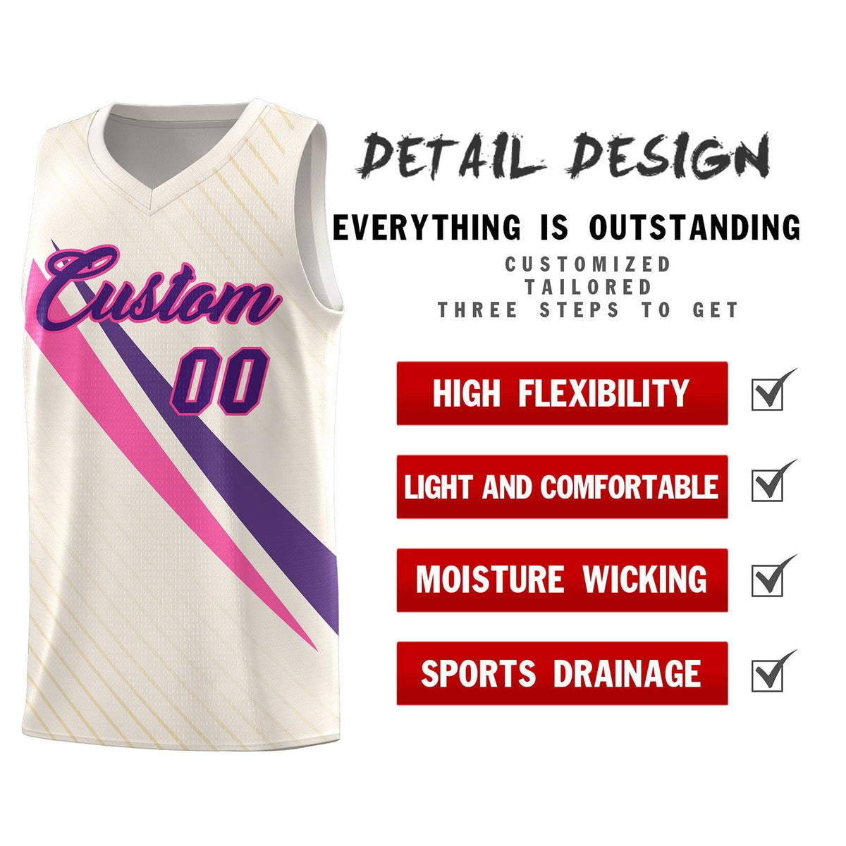 Custom Cream Diagonal Pinstripe Pattern Color Block Sports Uniform Basketball Jersey