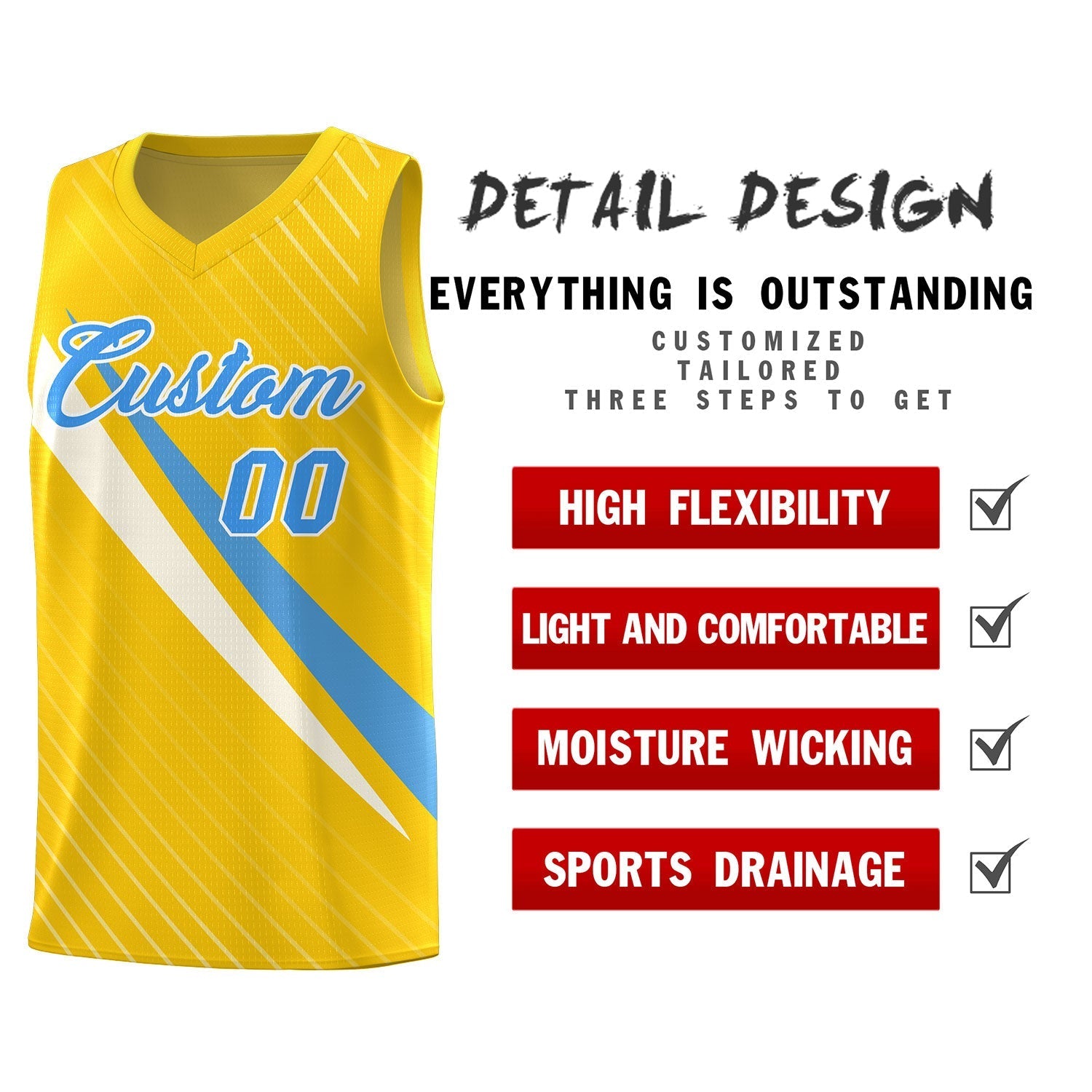 Custom Gold Diagonal Pinstripe Pattern Color Block Sports Uniform Basketball Jersey