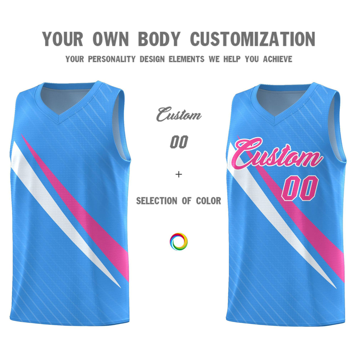 Custom Light Blue Diagonal Pinstripe Pattern Color Block Sports Uniform Basketball Jersey