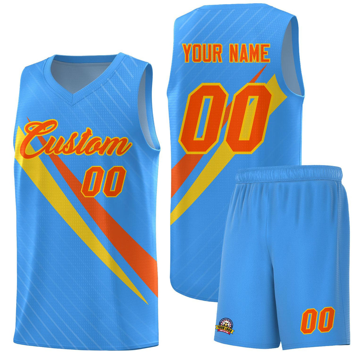 Custom Light Blue Diagonal Pinstripe Pattern Color Block Sports Uniform Basketball Jersey