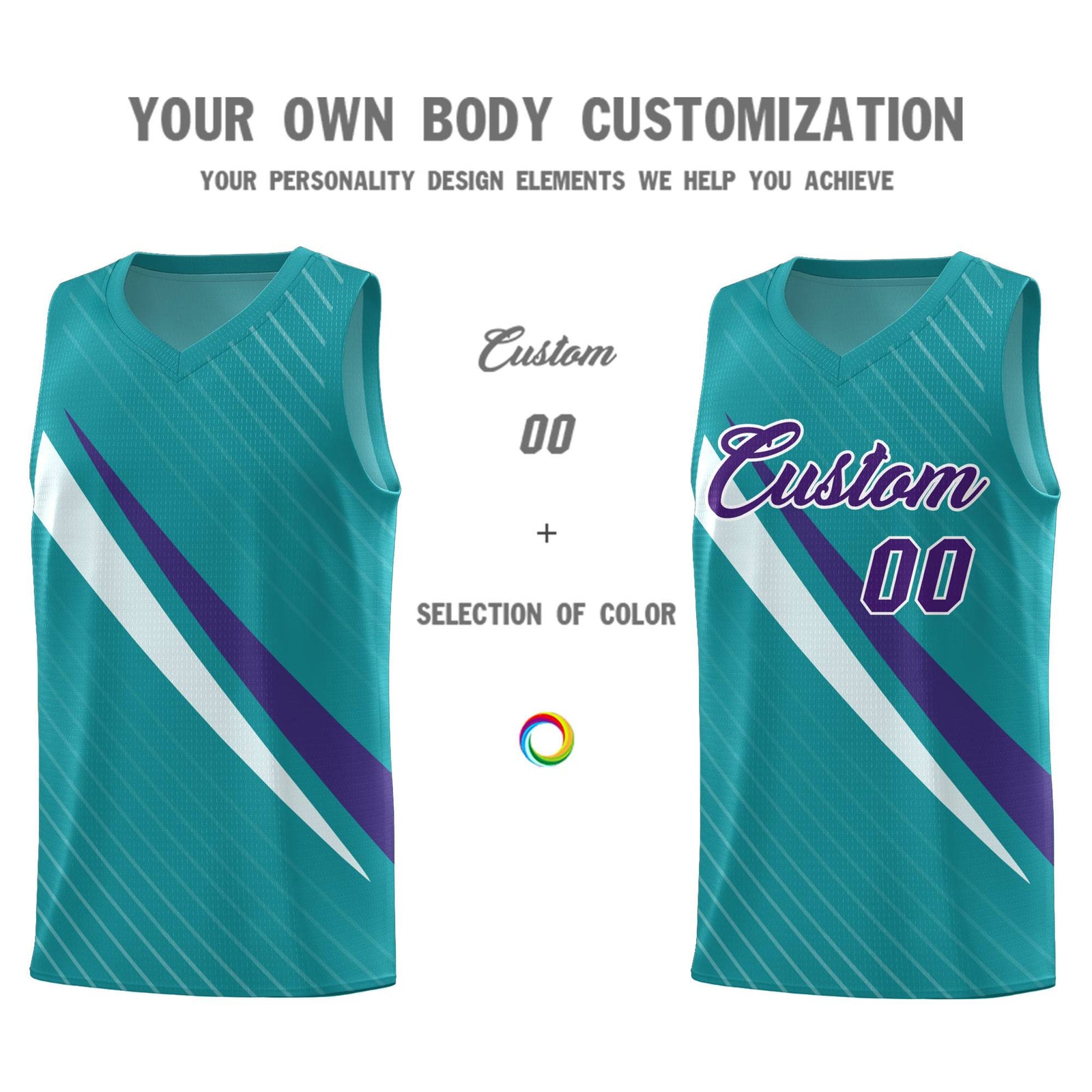 Custom Aqua Diagonal Pinstripe Pattern Color Block Sports Uniform Basketball Jersey