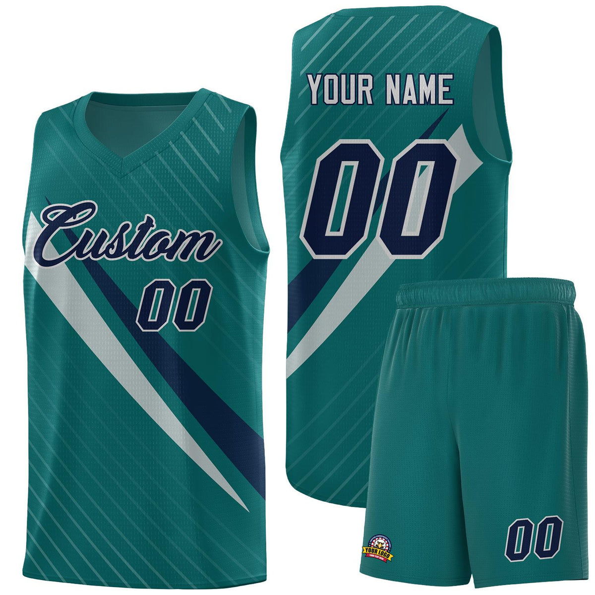 Custom Aqua Diagonal Pinstripe Pattern Color Block Sports Uniform Basketball Jersey