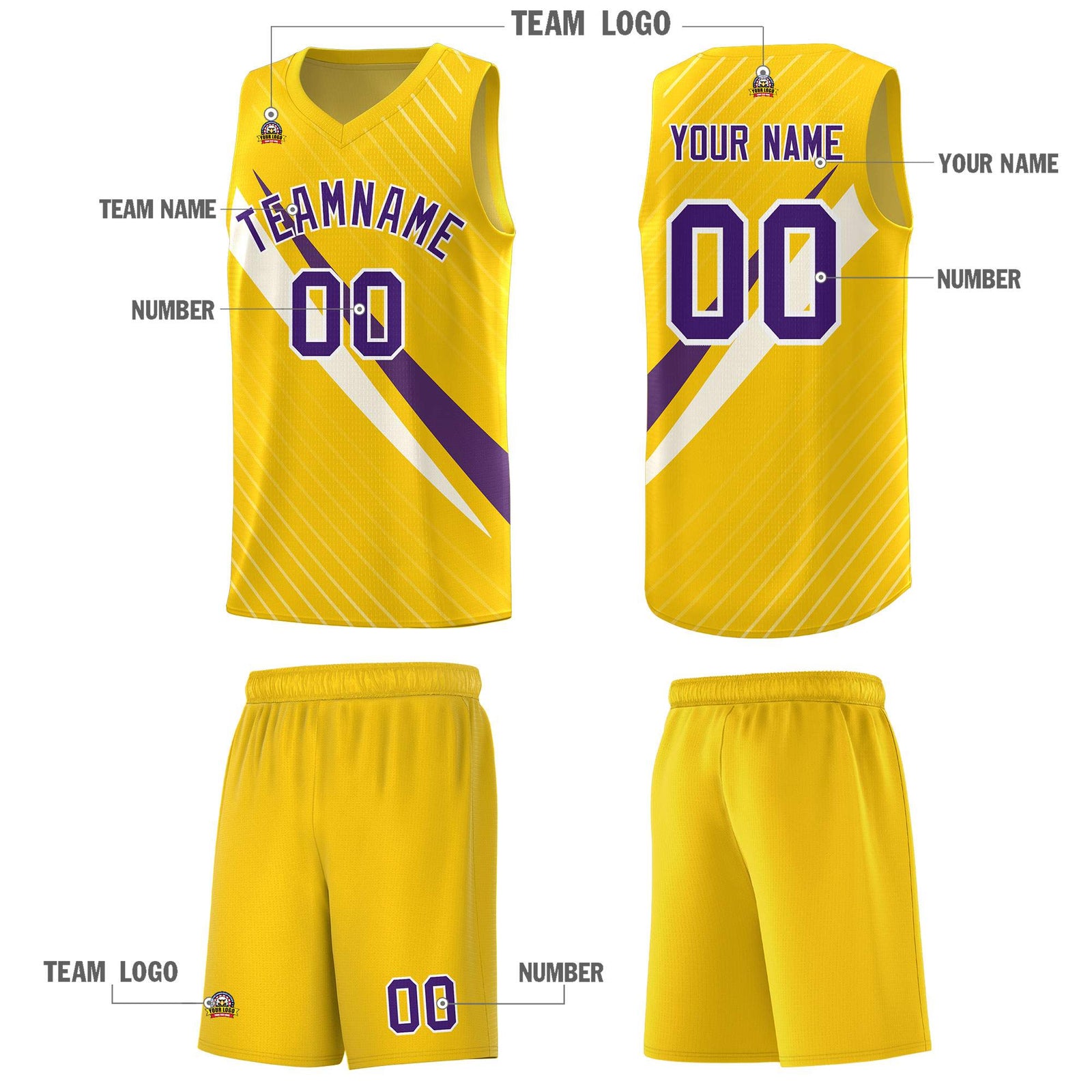 Custom Gold Diagonal Pinstripe Pattern Color Block Sports Uniform Basketball Jersey
