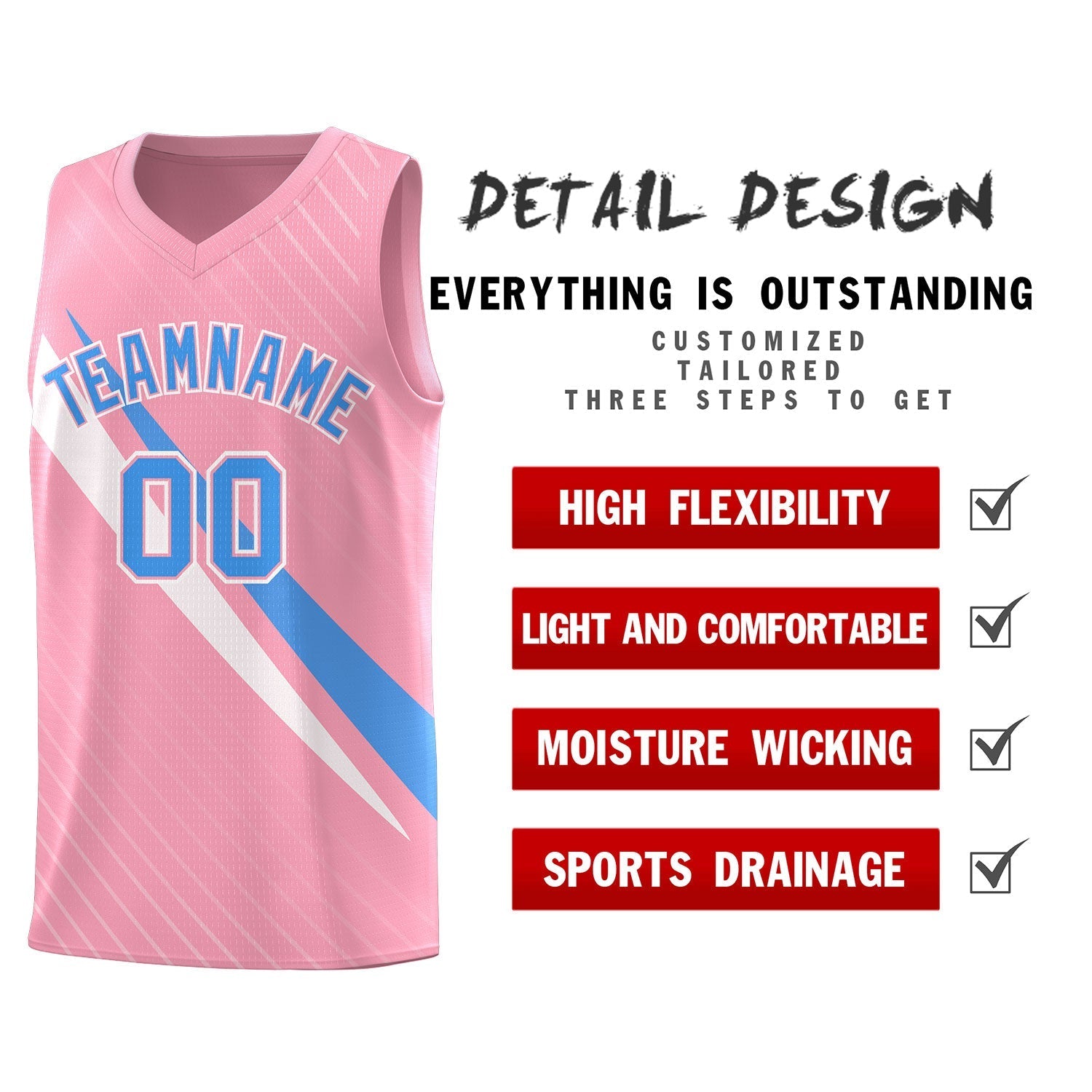 Custom Light Pink Diagonal Pinstripe Pattern Color Block Sports Uniform Basketball Jersey