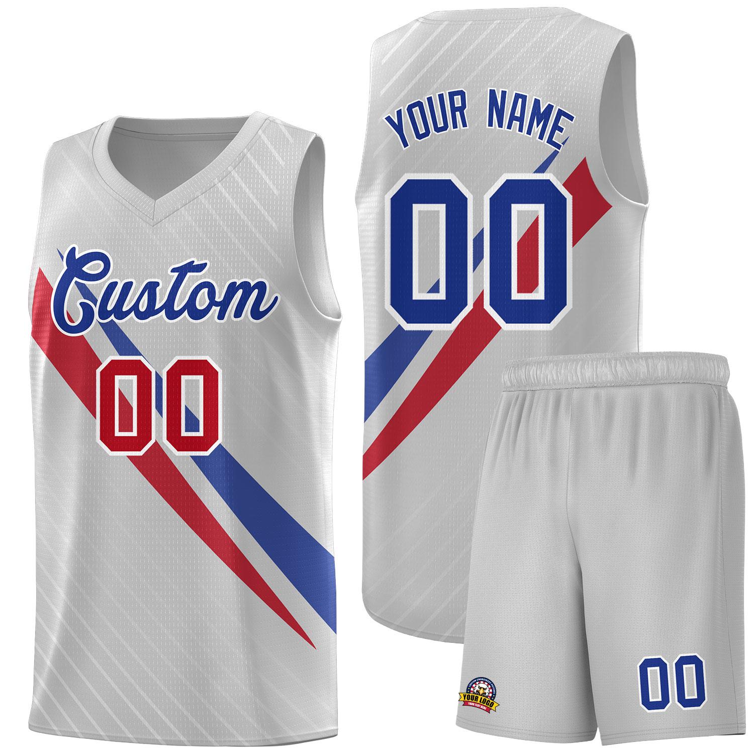 Custom Gray Diagonal Pinstripe Pattern Color Block Sports Uniform Basketball Jersey