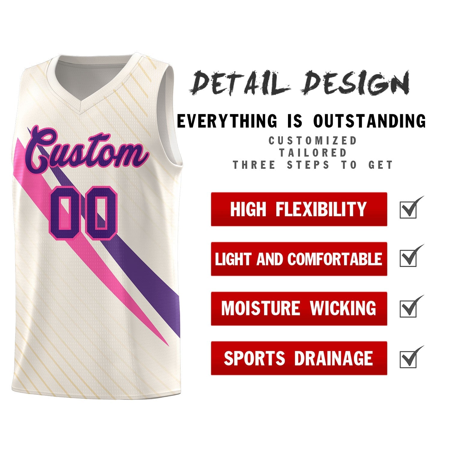 Custom Cream Diagonal Pinstripe Pattern Color Block Sports Uniform Basketball Jersey