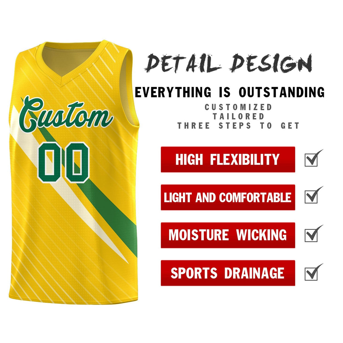 Custom Gold Diagonal Pinstripe Pattern Color Block Sports Uniform Basketball Jersey